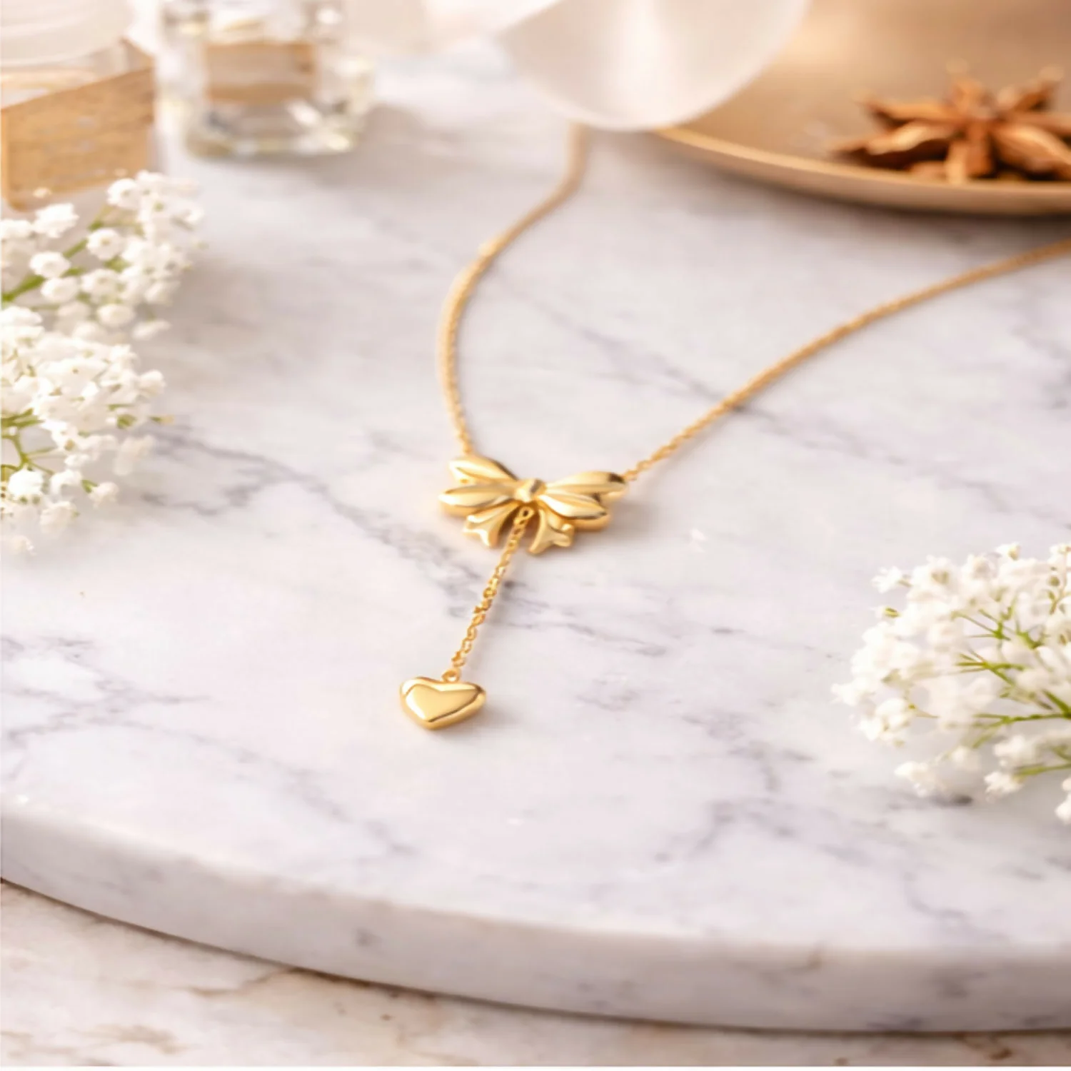 Heart Pendant Necklace for Women Delicate Chain with Bow & Heart Charm - Image 5