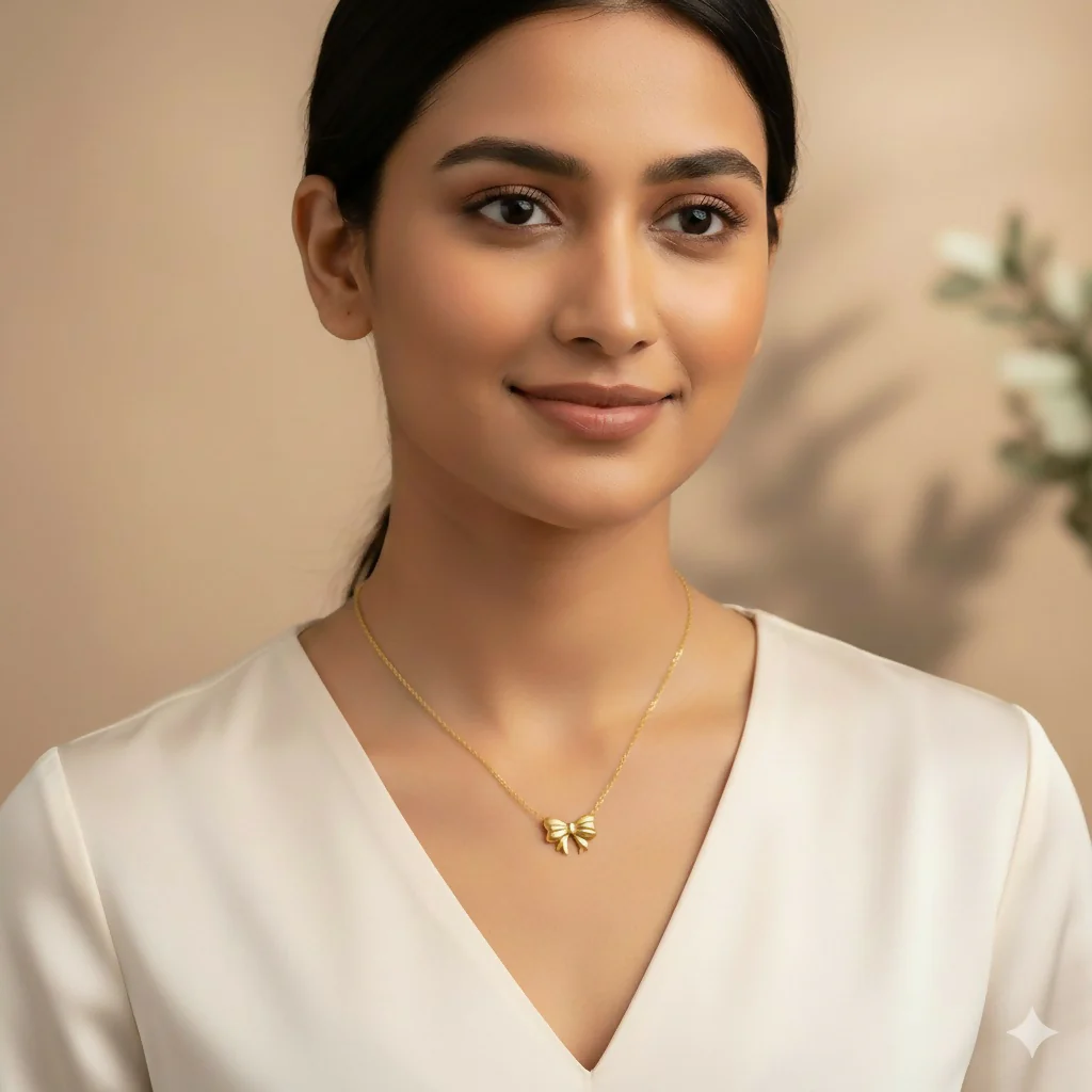 Elegant Gold Bow Pendant Necklace for Women | Minimalist Chain Necklace | Stylish Daily Wear Jewelry - Image 2