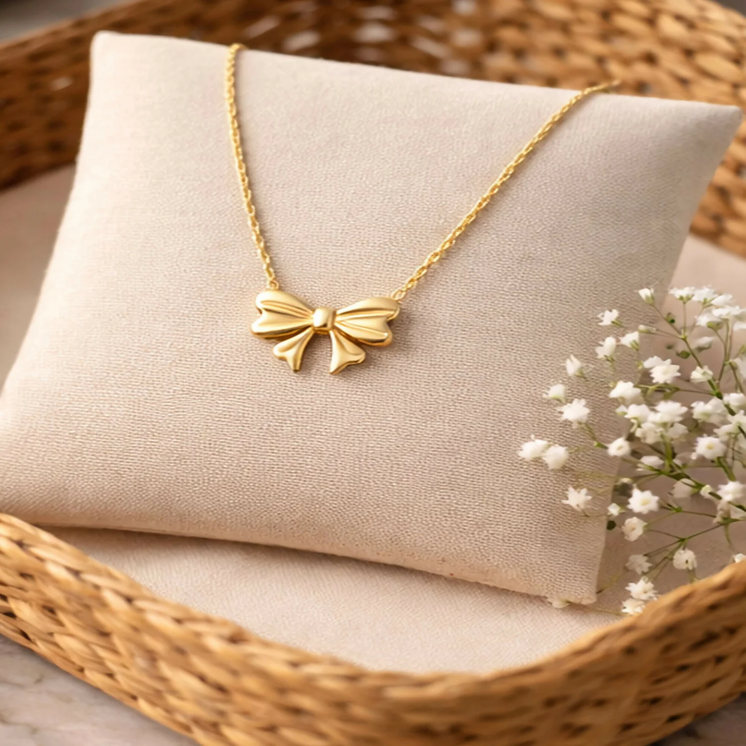 Elegant Gold Bow Pendant Necklace for Women | Minimalist Chain Necklace | Stylish Daily Wear Jewelry - Image 3