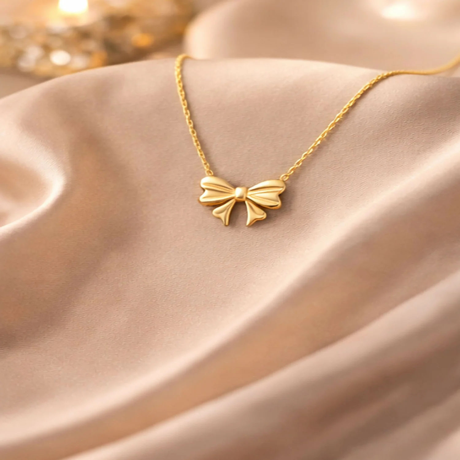 Elegant Gold Bow Pendant Necklace for Women | Minimalist Chain Necklace | Stylish Daily Wear Jewelry - Image 4