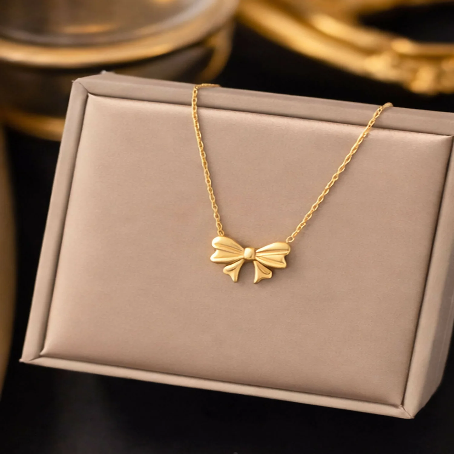 Elegant Gold Bow Pendant Necklace for Women | Minimalist Chain Necklace | Stylish Daily Wear Jewelry - Image 5