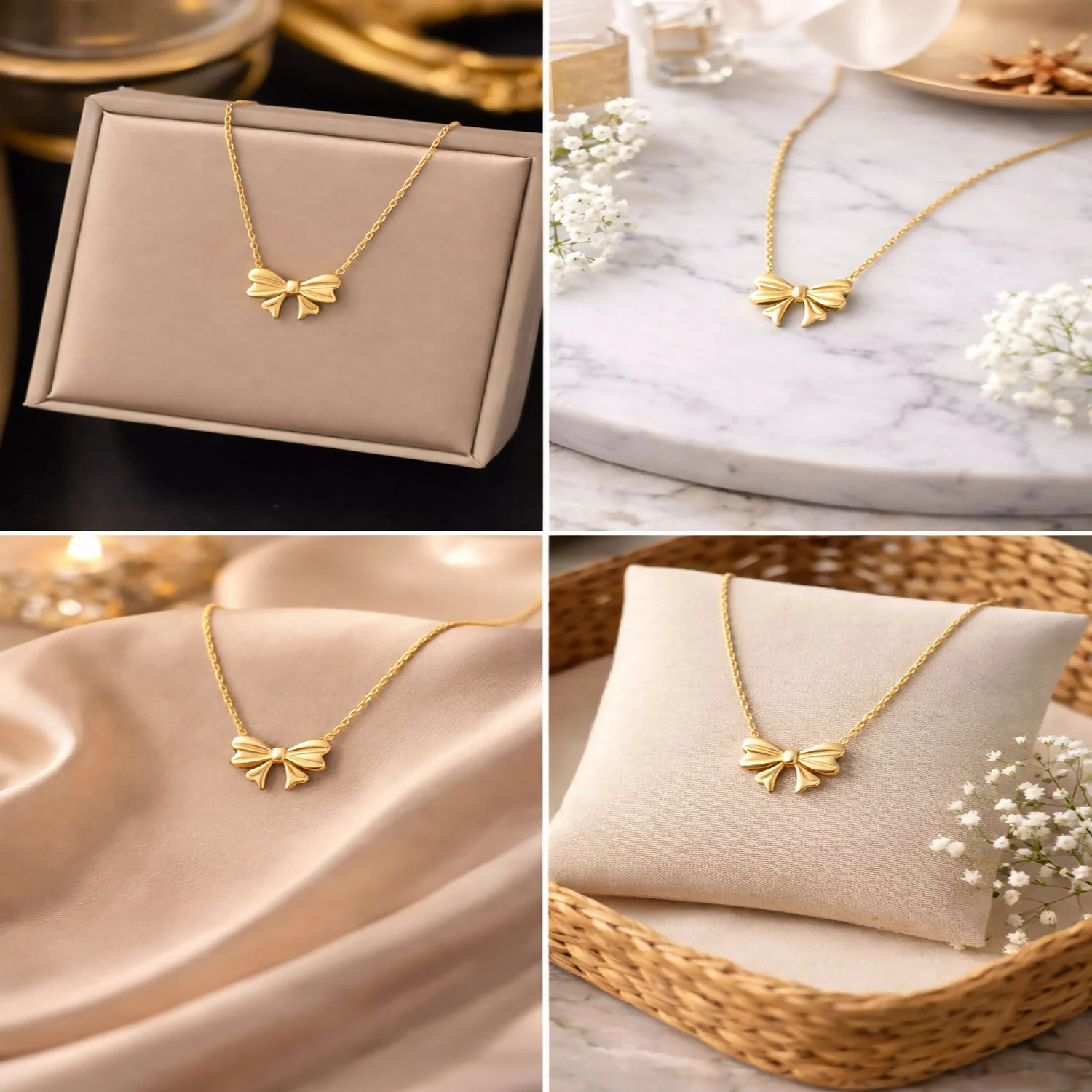 Elegant Gold Bow Pendant Necklace for Women | Minimalist Chain Necklace | Stylish Daily Wear Jewelry - Image 6