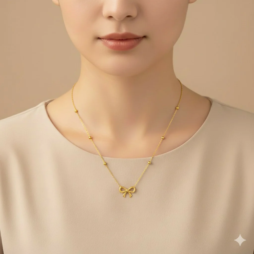Elegant Gold Bow Pendant Necklace for Women – Minimalist Daily Wear Jewelry - Image 2