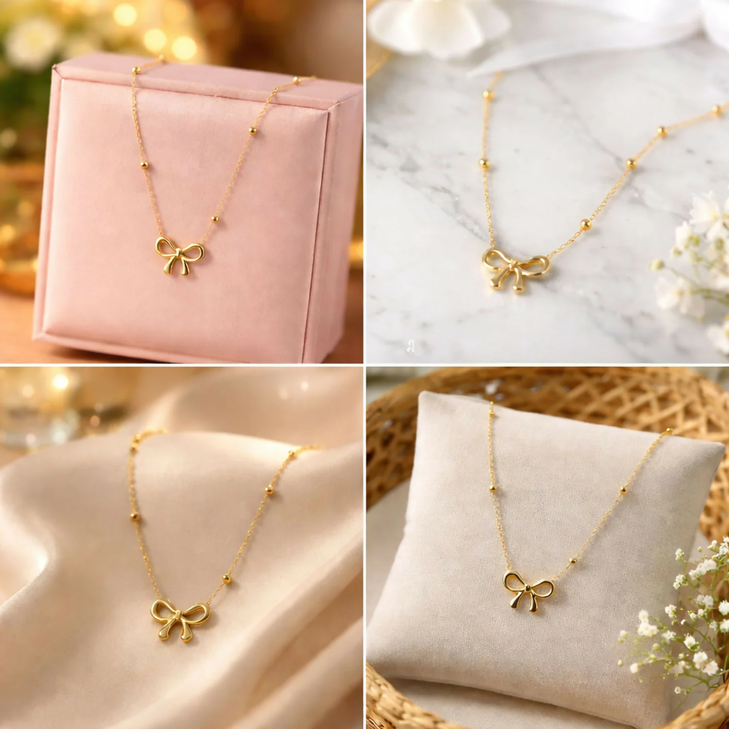 Elegant Gold Bow Pendant Necklace for Women – Minimalist Daily Wear Jewelry - Image 3