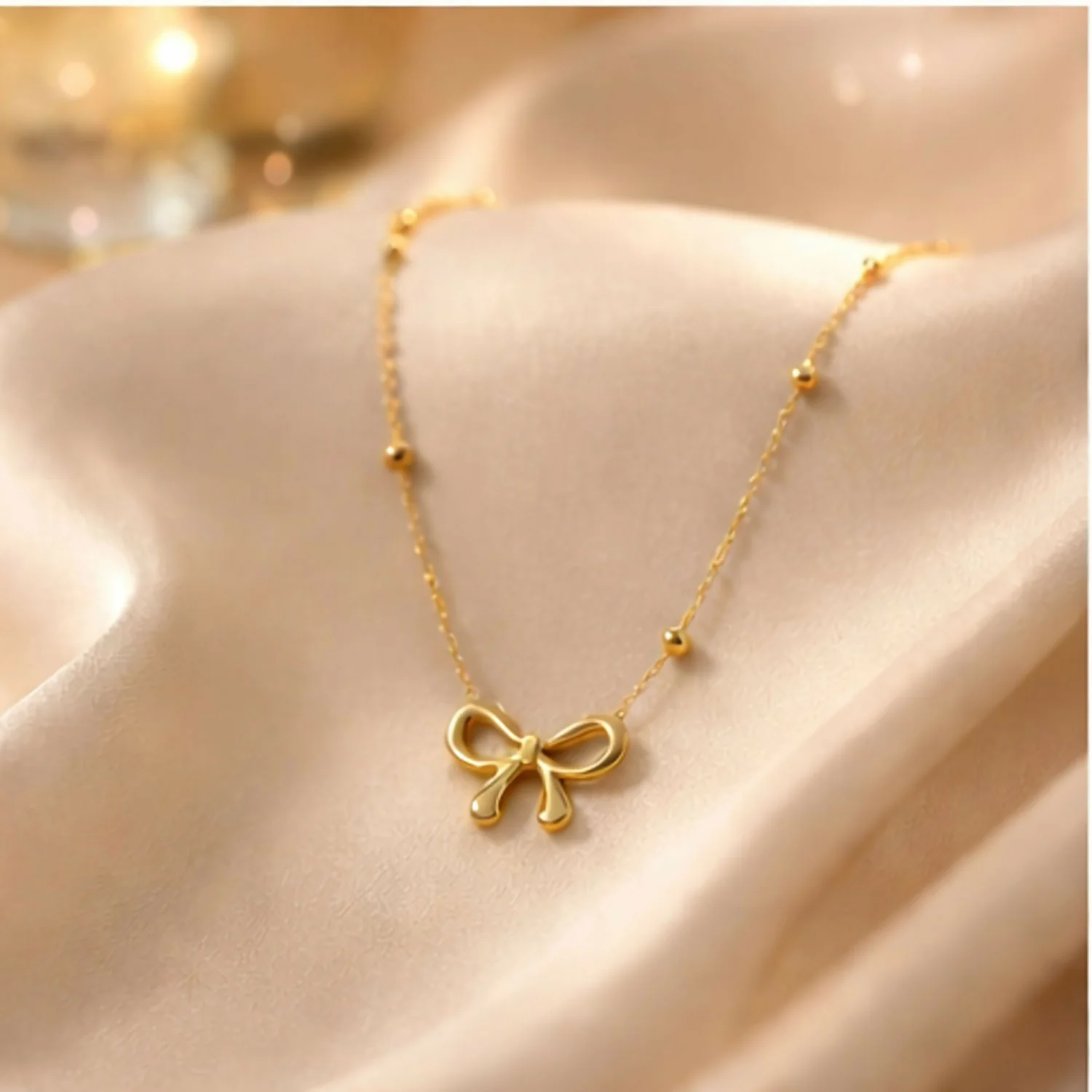 Elegant Gold Bow Pendant Necklace for Women – Minimalist Daily Wear Jewelry - Image 5