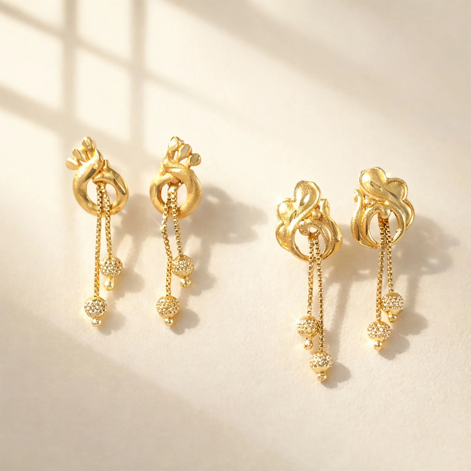 Elegant Gold Dangle Earrings Combo Set with Floral and Heart Inspired Studs (2 Pair) - Image 2