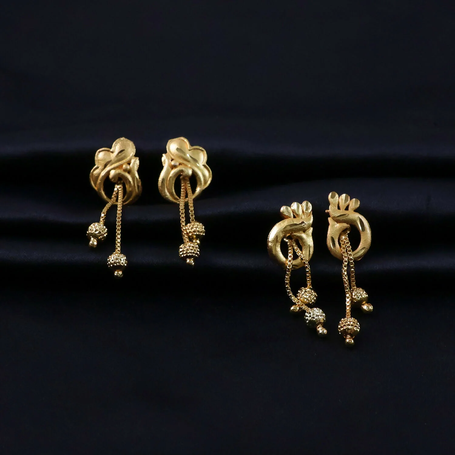 Elegant Gold Dangle Earrings Combo Set with Floral and Heart Inspired Studs (2 Pair) - Image 4