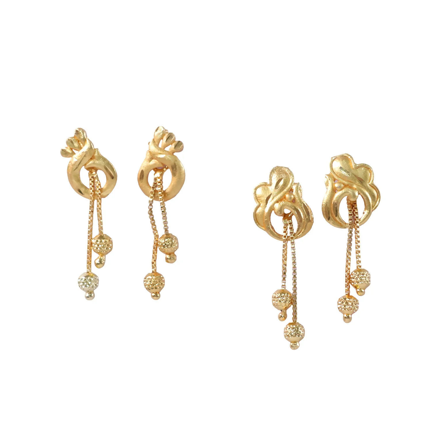 Elegant Gold Dangle Earrings Combo Set with Floral and Heart Inspired Studs (2 Pair) - Image 5