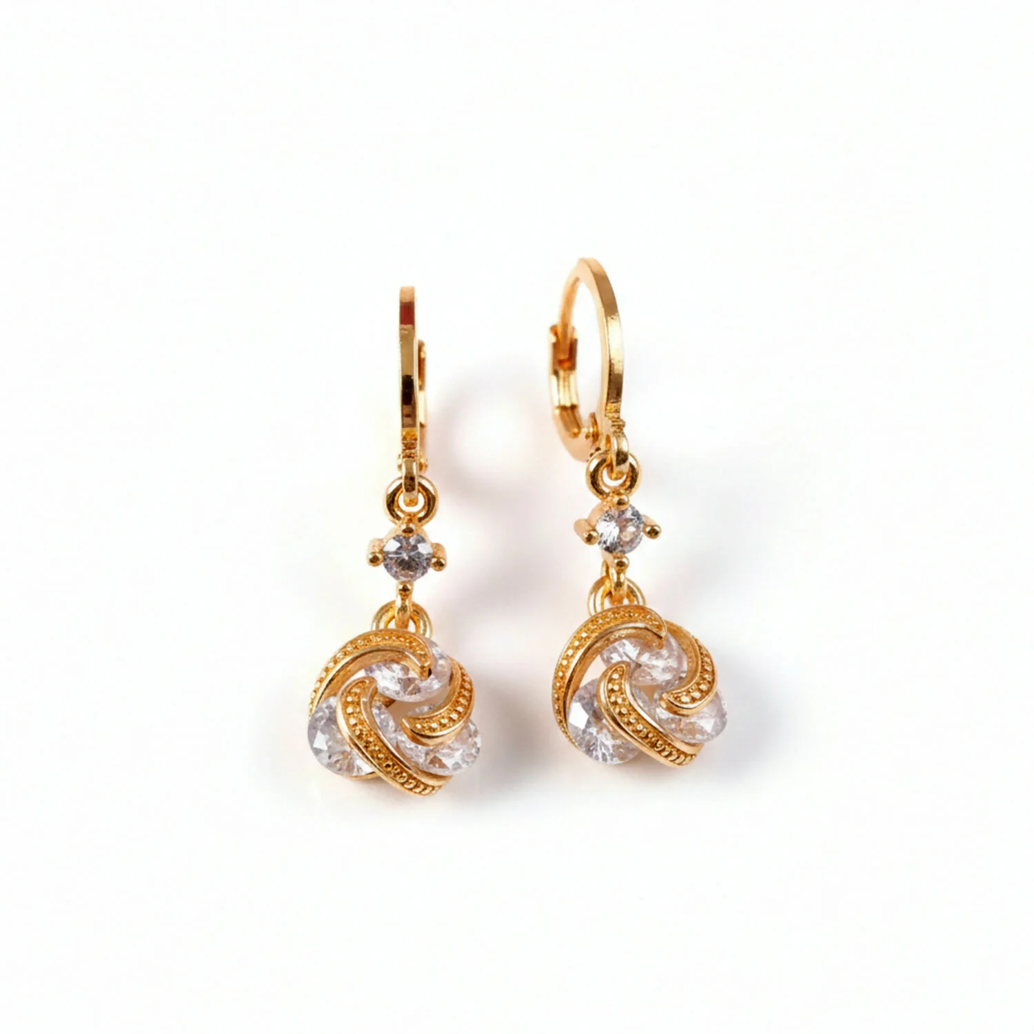 Gold Finish Twisted Stone Drop Hoop Earrings for Women and Girls - Image 4