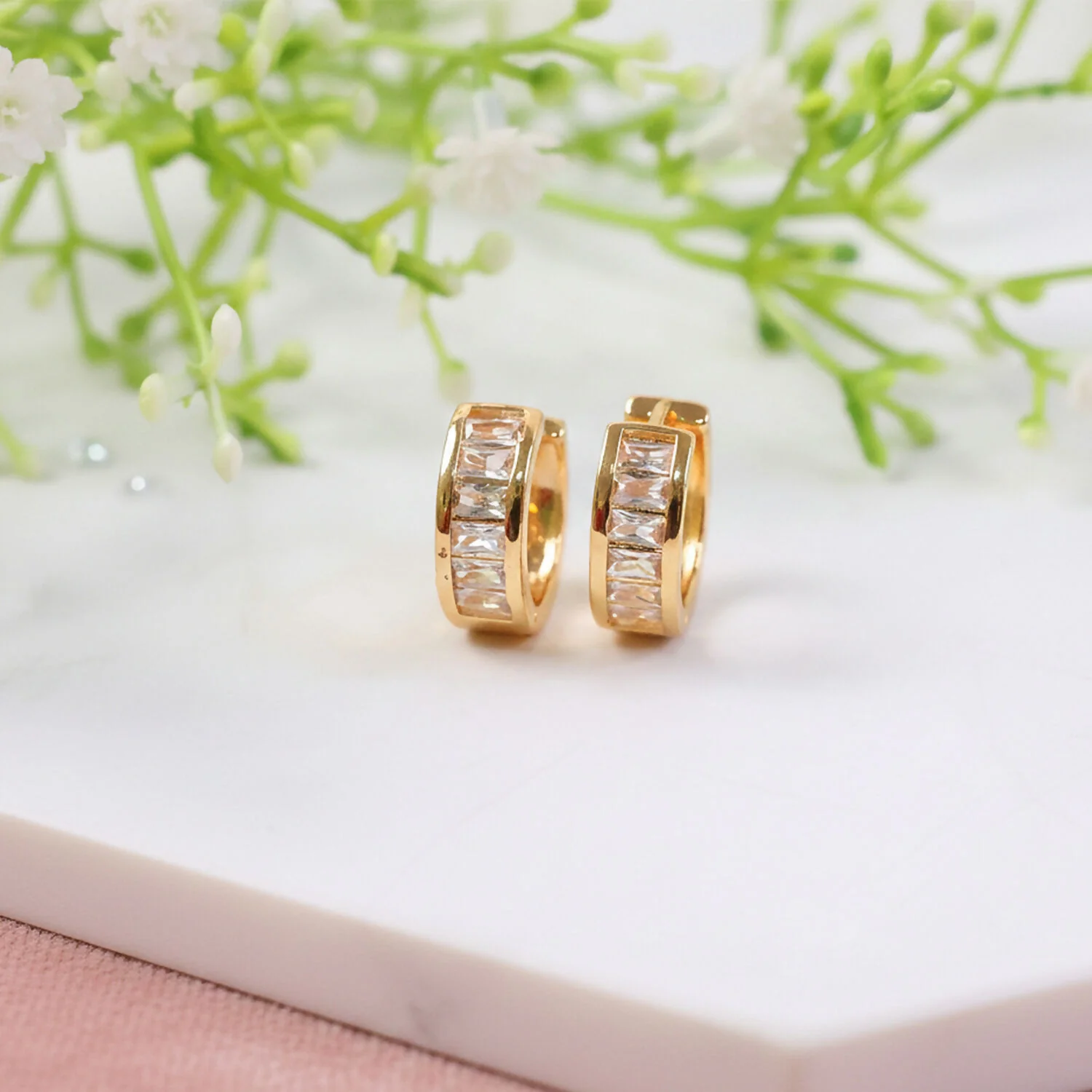 Gold Finish CZ Studded Hoop Earrings for Women & Girls - Image 2