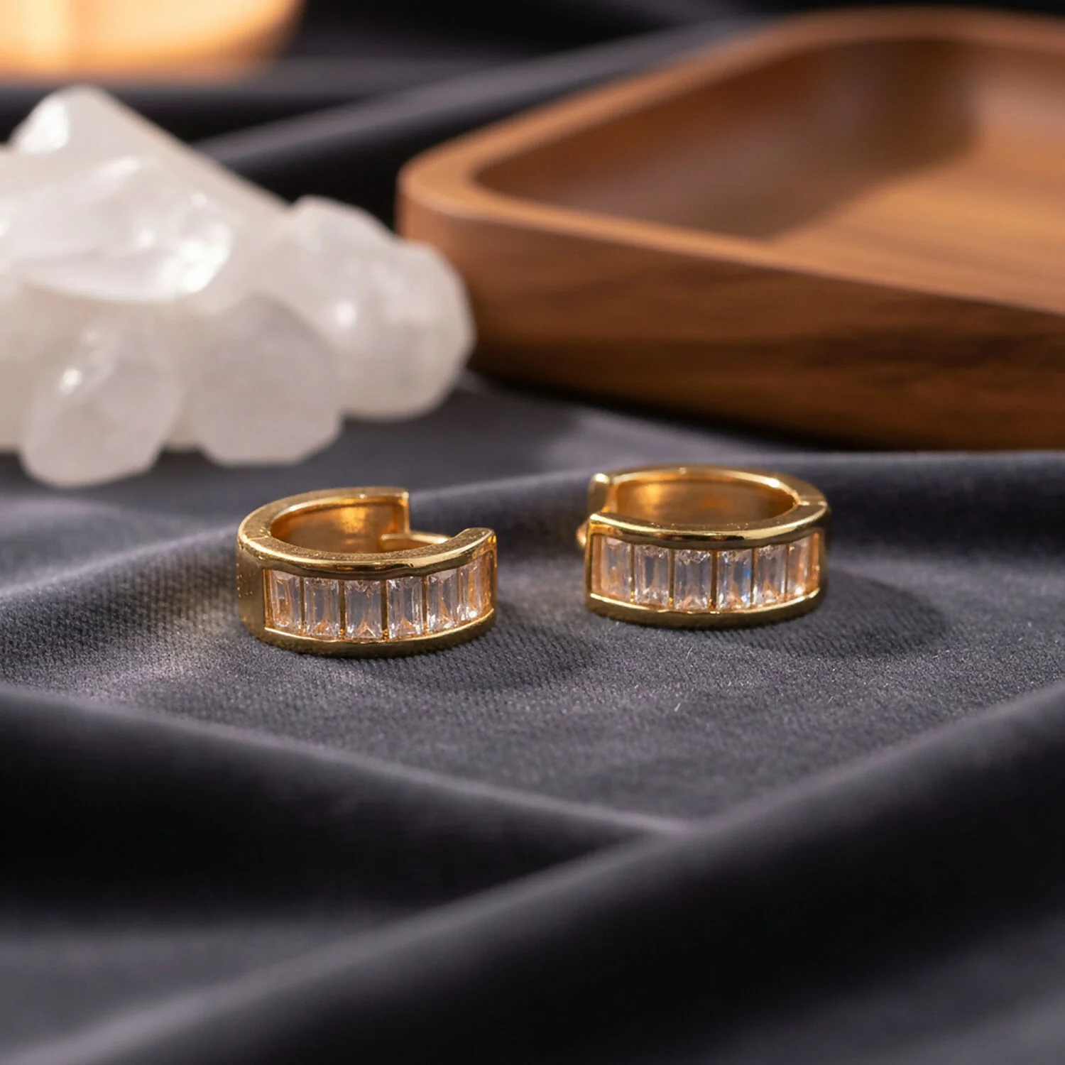 Gold Finish CZ Studded Hoop Earrings for Women & Girls - Image 3