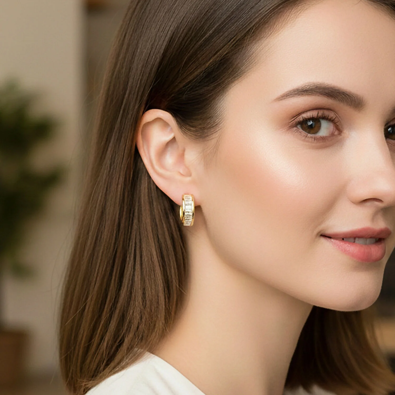 Gold Finish CZ Studded Hoop Earrings for Women & Girls - Image 4