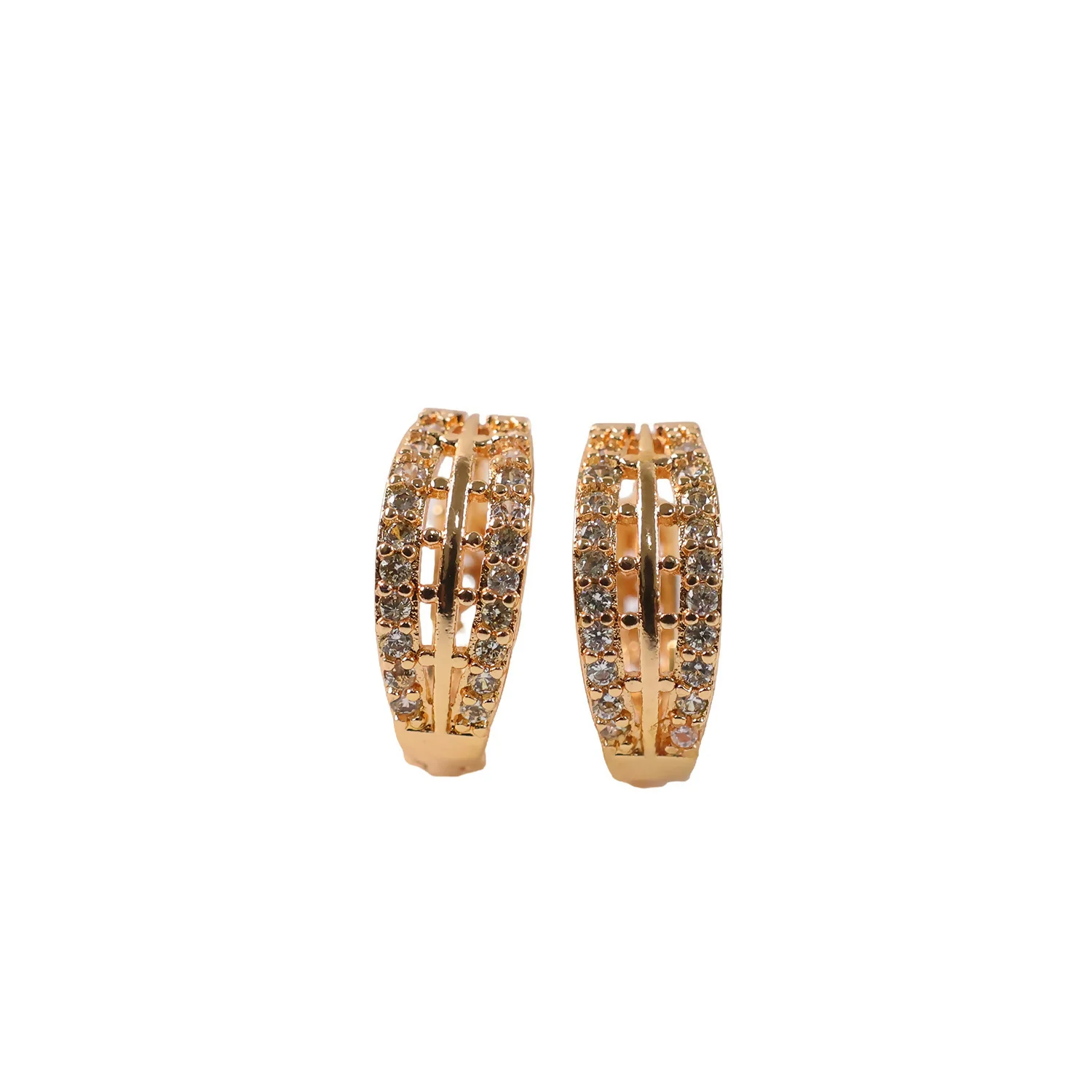 Elegant Gold Finish Double Line Stone Studded Hoop Earrings for Women - Image 5
