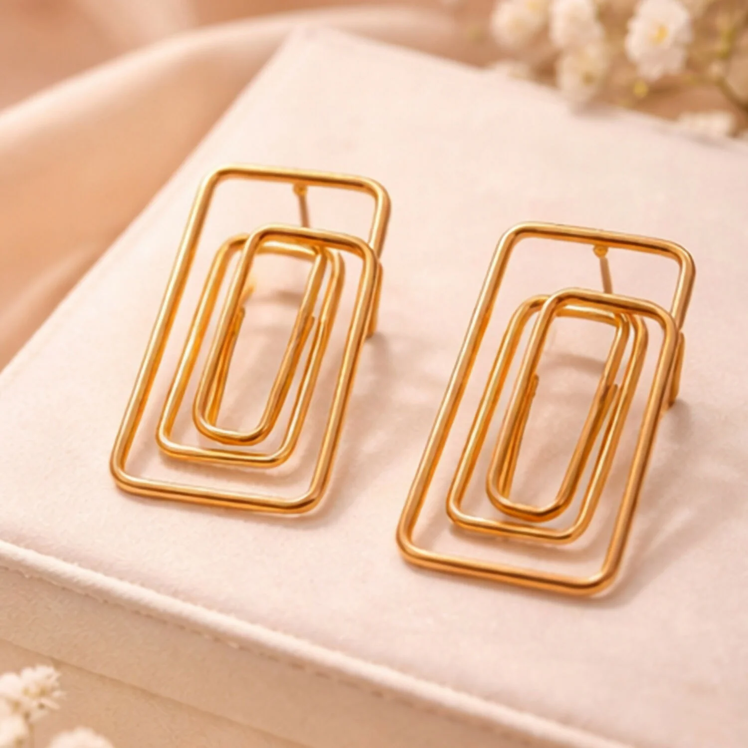 Elegant Gold Finish Geometric Rectangle Earrings for Women | Modern Minimalist Drop Earrings | Lightweight Fashion Jewelry - Image 3