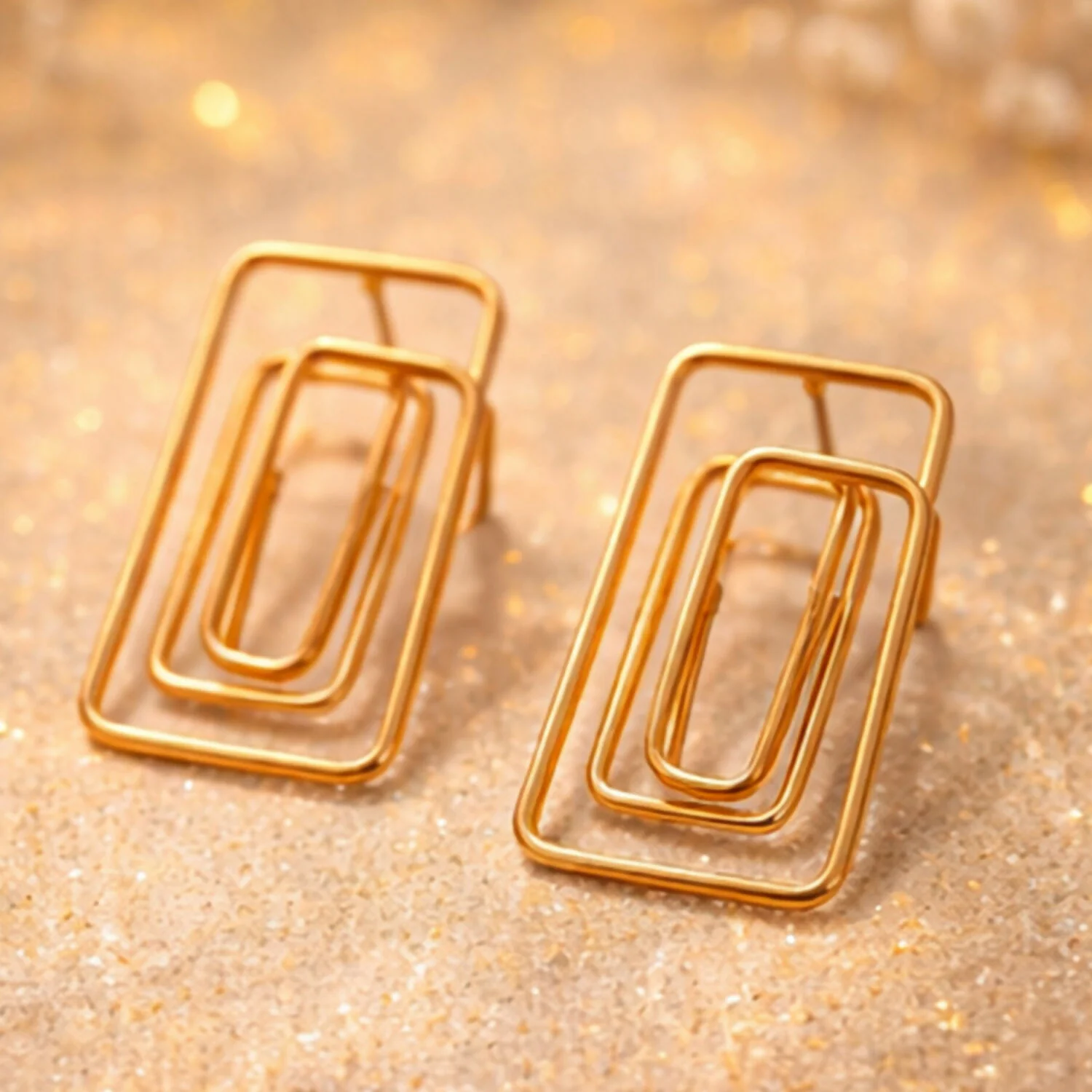 Elegant Gold Finish Geometric Rectangle Earrings for Women | Modern Minimalist Drop Earrings | Lightweight Fashion Jewelry - Image 4