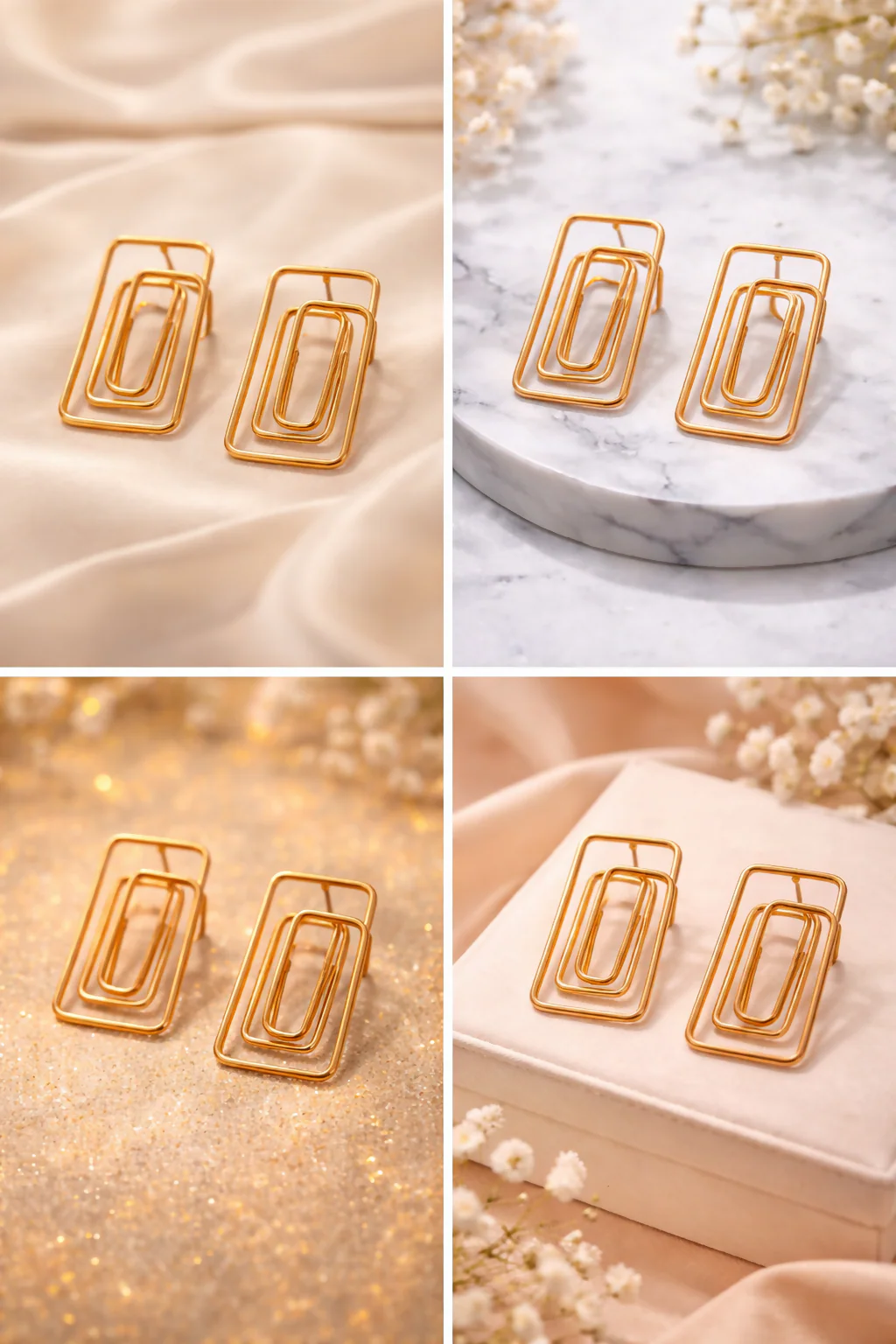 Elegant Gold Finish Geometric Rectangle Earrings for Women | Modern Minimalist Drop Earrings | Lightweight Fashion Jewelry - Image 5