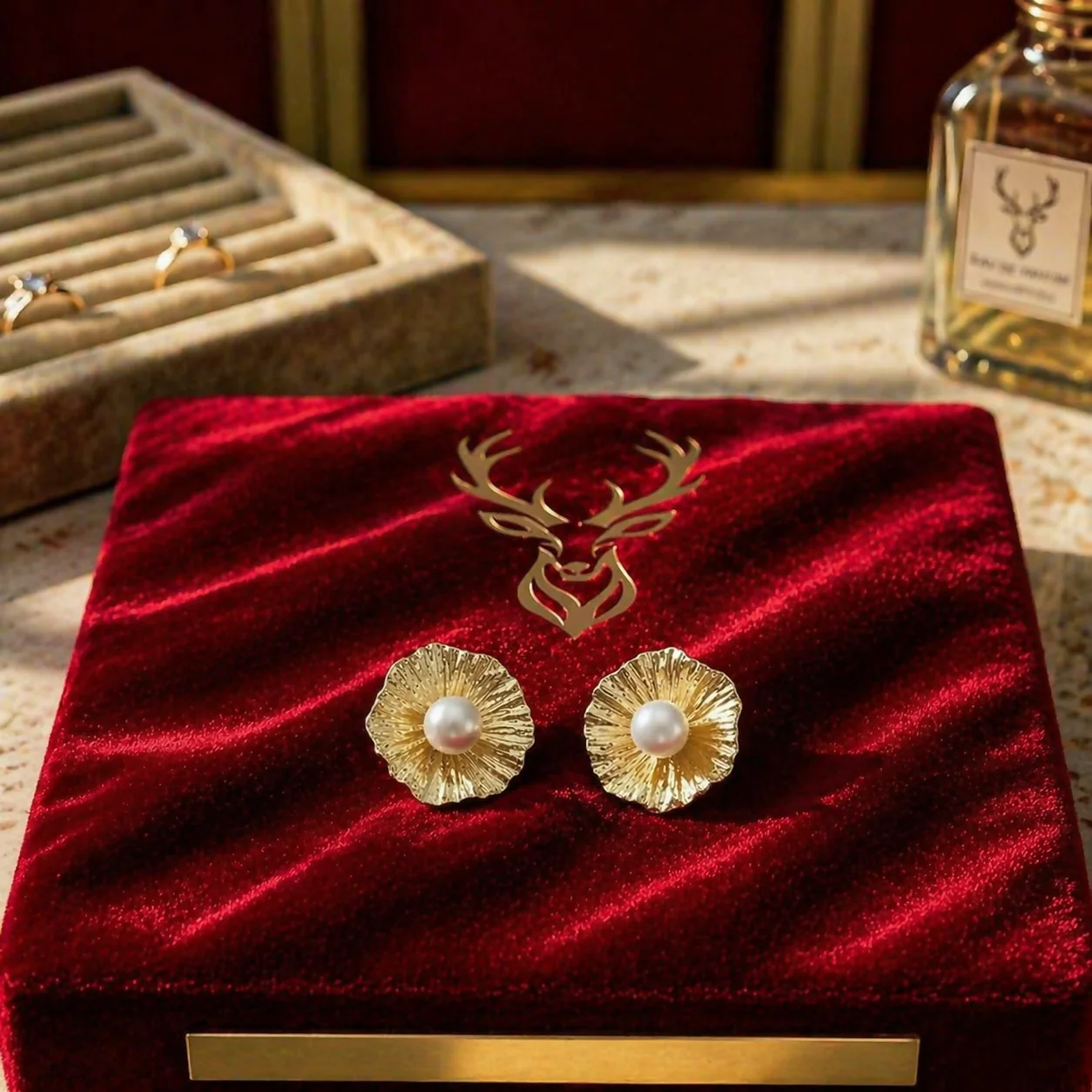 Elegant Gold Flower Pearl Stud Earrings for Women Minimal Designer Jewelry - Image 3