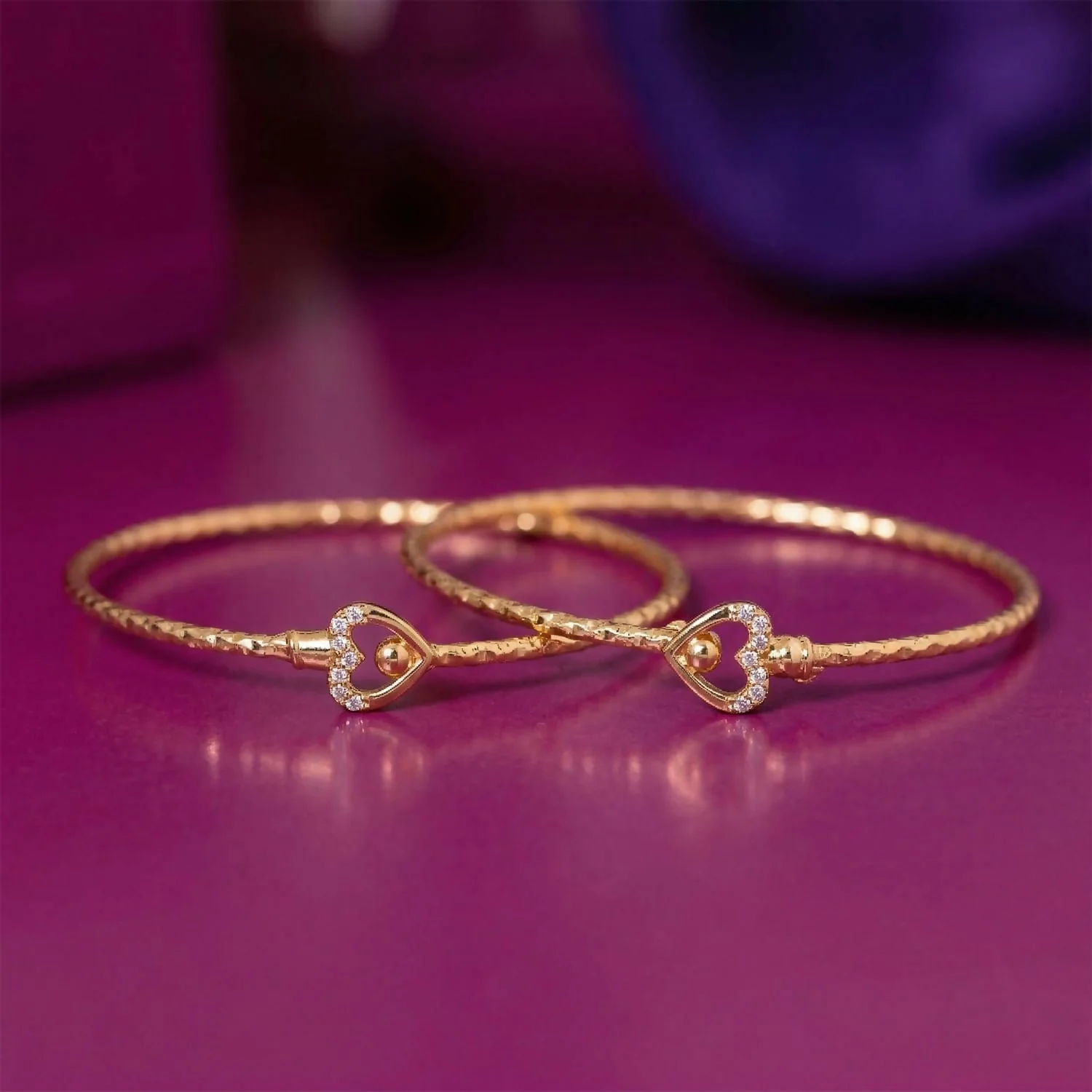 Elegant Gold Heart Lock Bangles for Women - Image 3