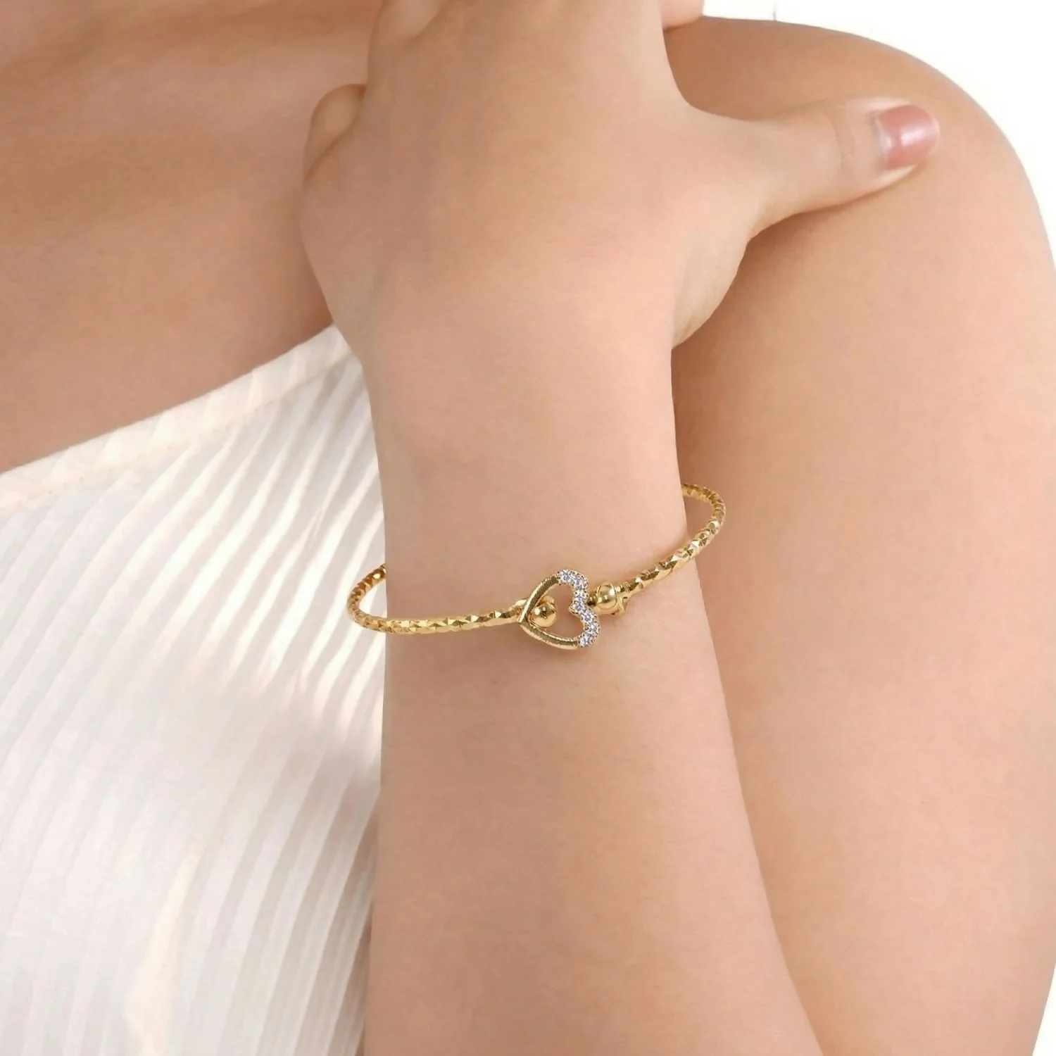 Elegant Gold Heart Lock Bangles for Women - Image 5