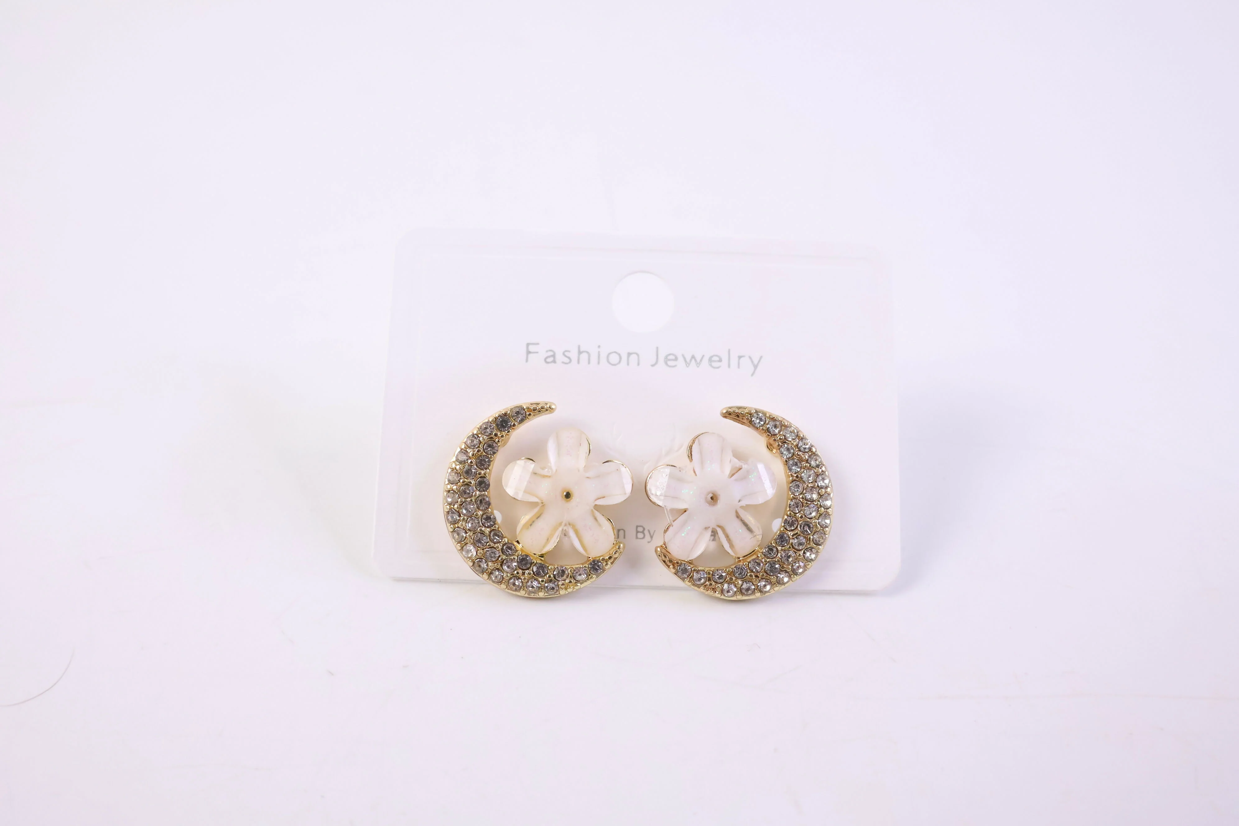 Elegant Gold Moon & Flower Design Crystal Stud Earrings for Women - Image 4
