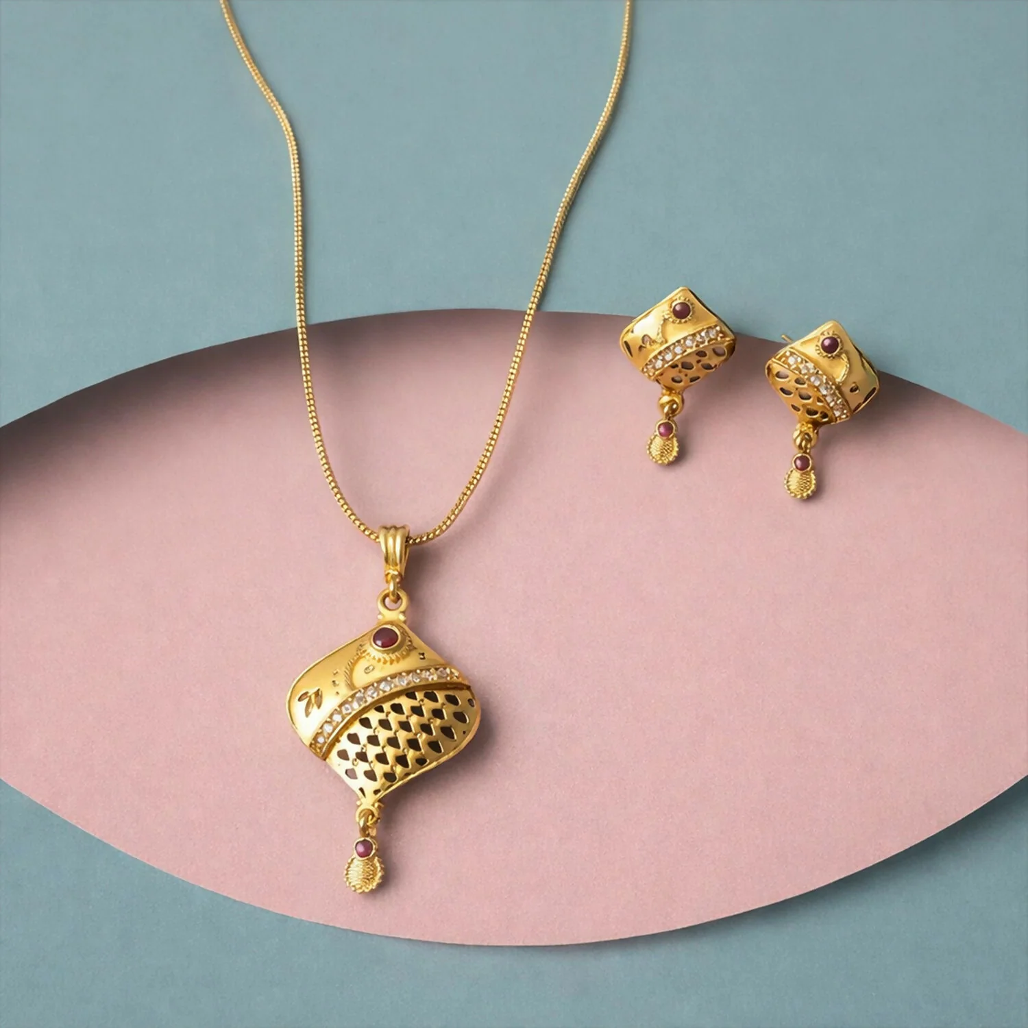 Elegant Gold Pendant and Earring Set Stylish Traditional Jewelry Set for Women - Image 3