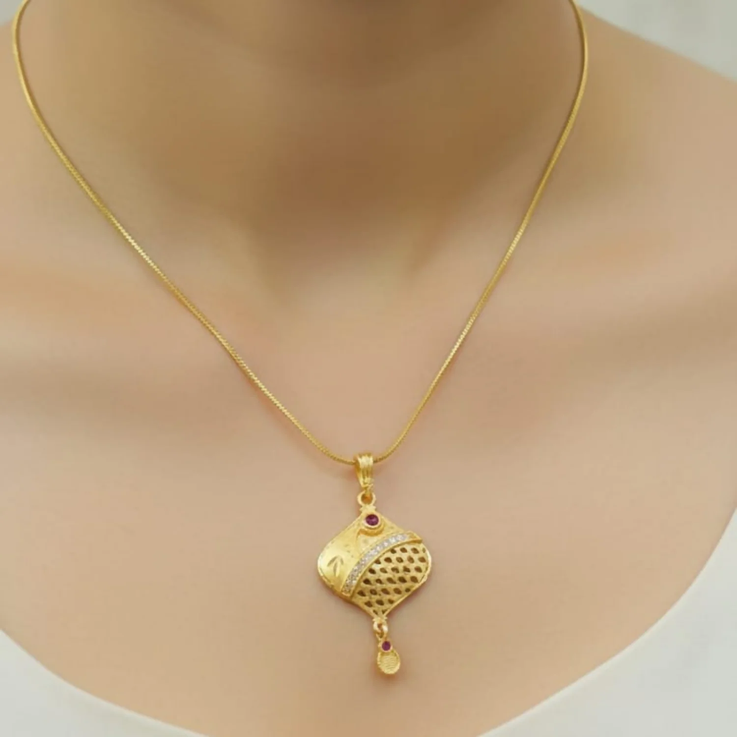 Elegant Gold Pendant and Earring Set Stylish Traditional Jewelry Set for Women - Image 9