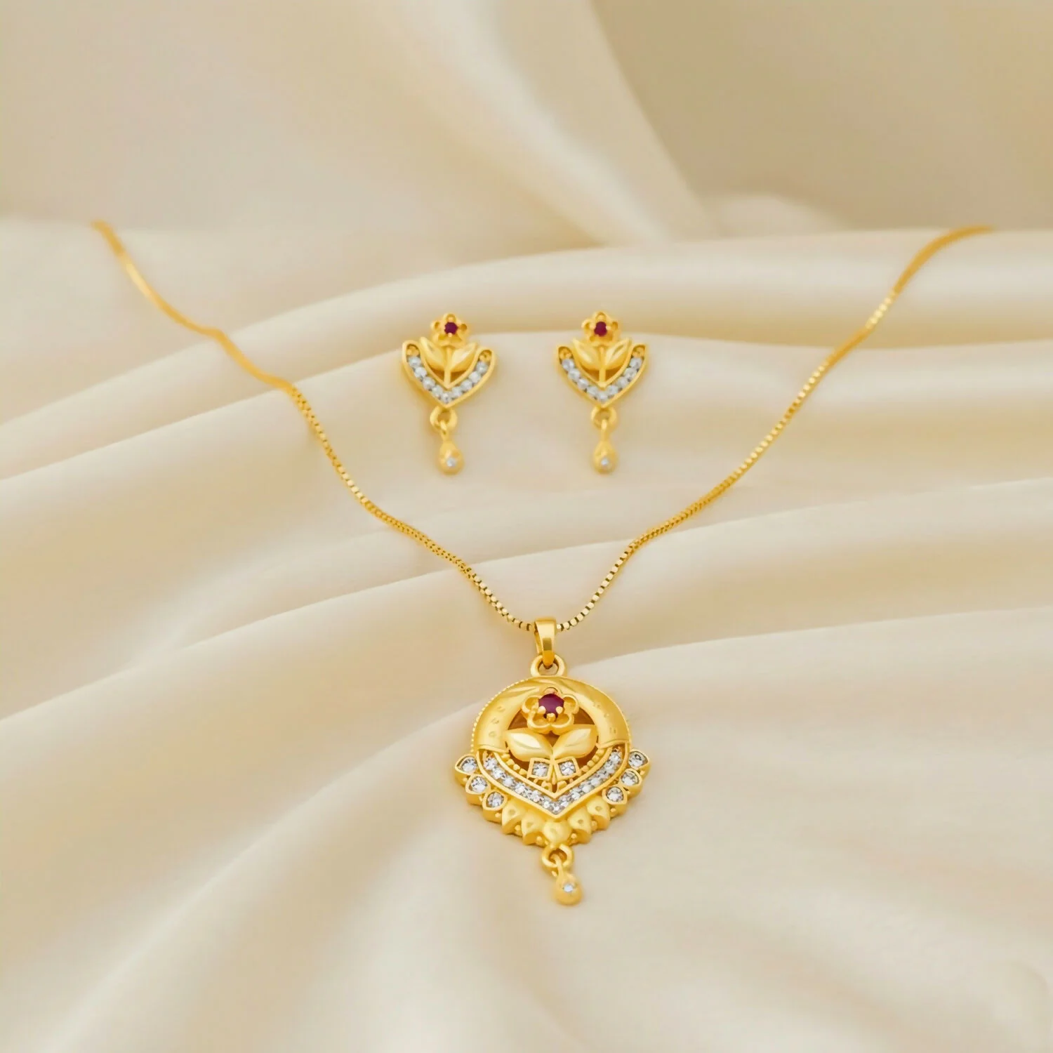 Elegant Gold-Plated Floral Bloom Jewelry Set: Pendant, Chain, and Earrings, popular pendant set - Image 4