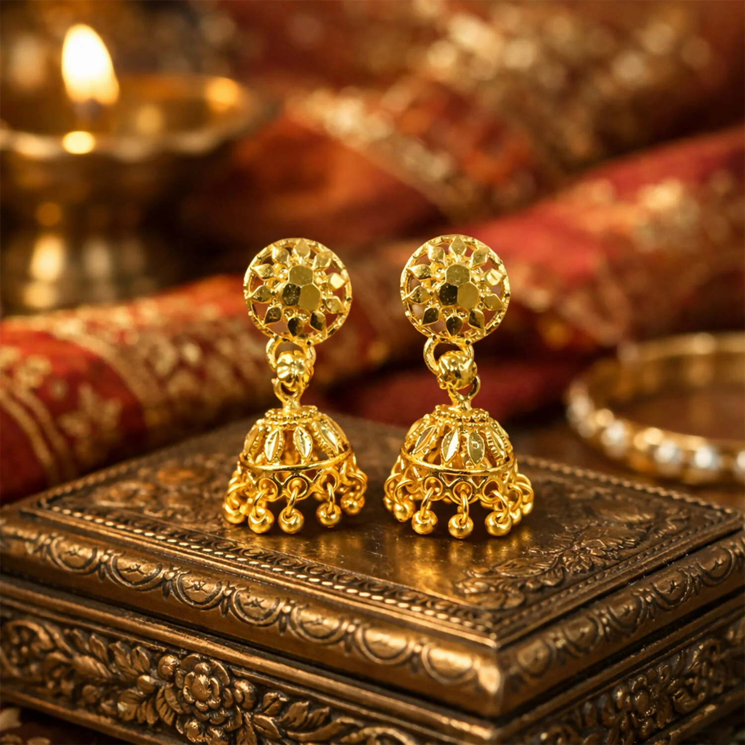 Elegant Gold Plated Floral Jhumka Earrings for Women Traditional Festive Wear - Image 2