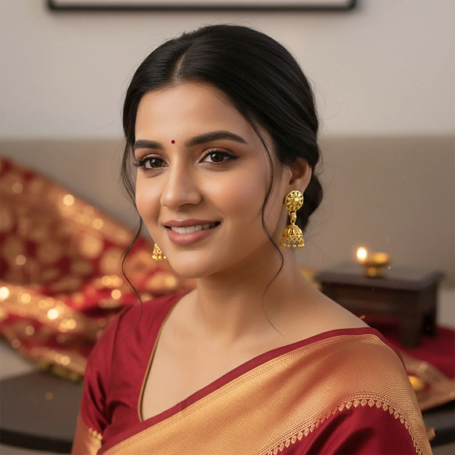 Elegant Gold Plated Floral Jhumka Earrings for Women Traditional Festive Wear - Image 4