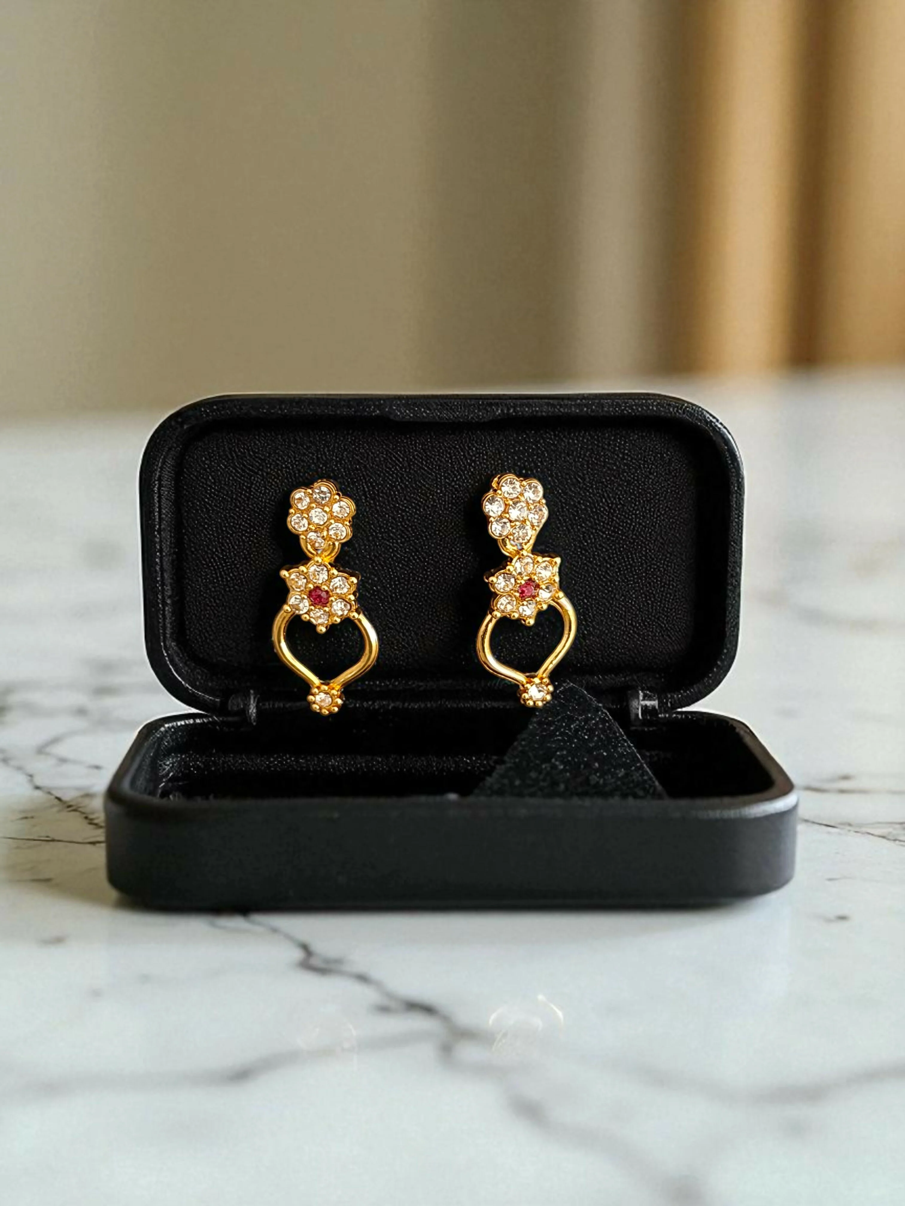 Elegant Gold-Plated Floral Necklace & Earrings Set with Pink Stone Accents - Image 4