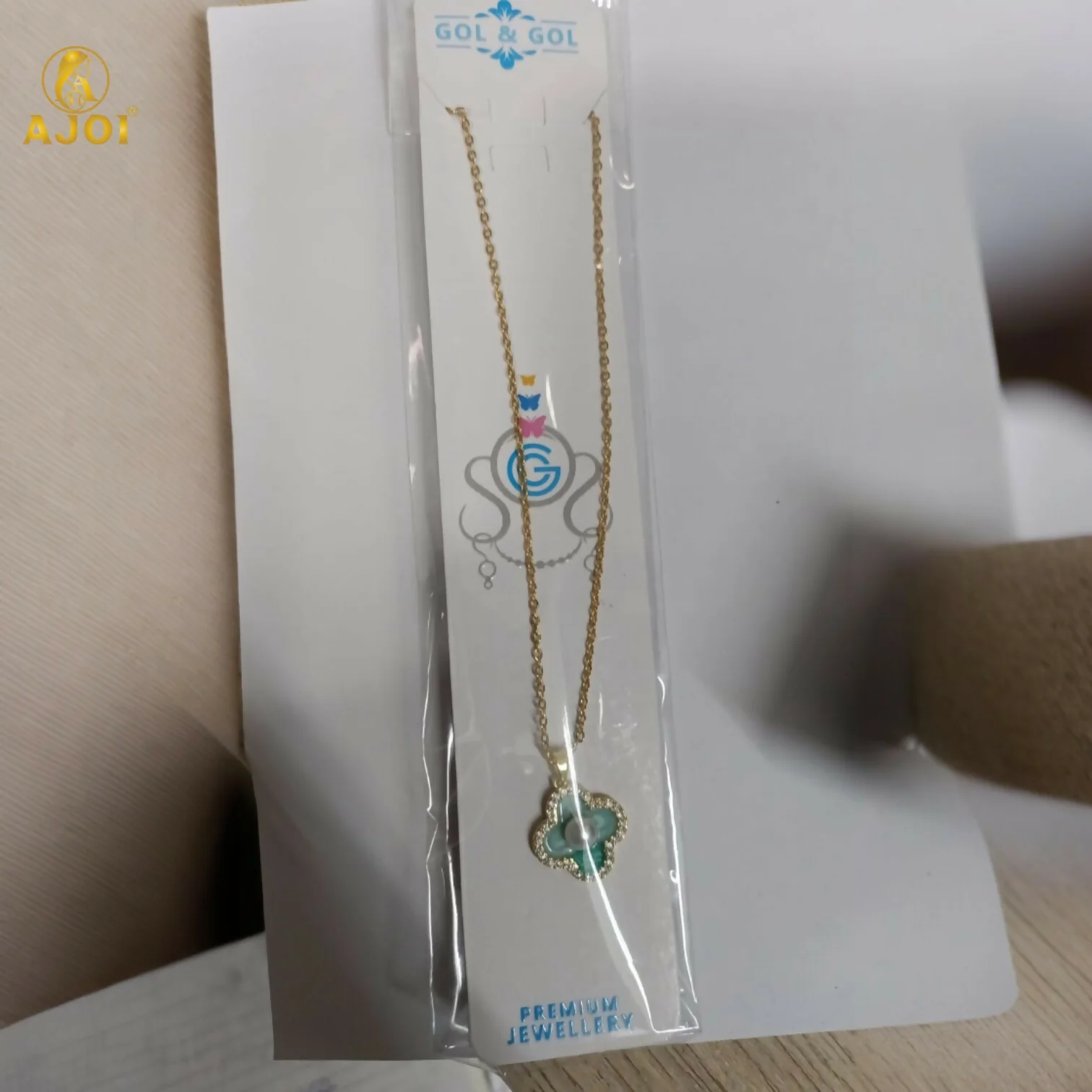 Elegant Gold Plated Floral Pendant Necklace with Pearl & Mint Enamel for Women - Image 6
