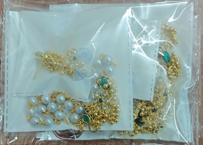 Elegant Gold-Plated Green Stone & Pearl Bridal Jewelry Set with Necklace, Earrings - Image 4