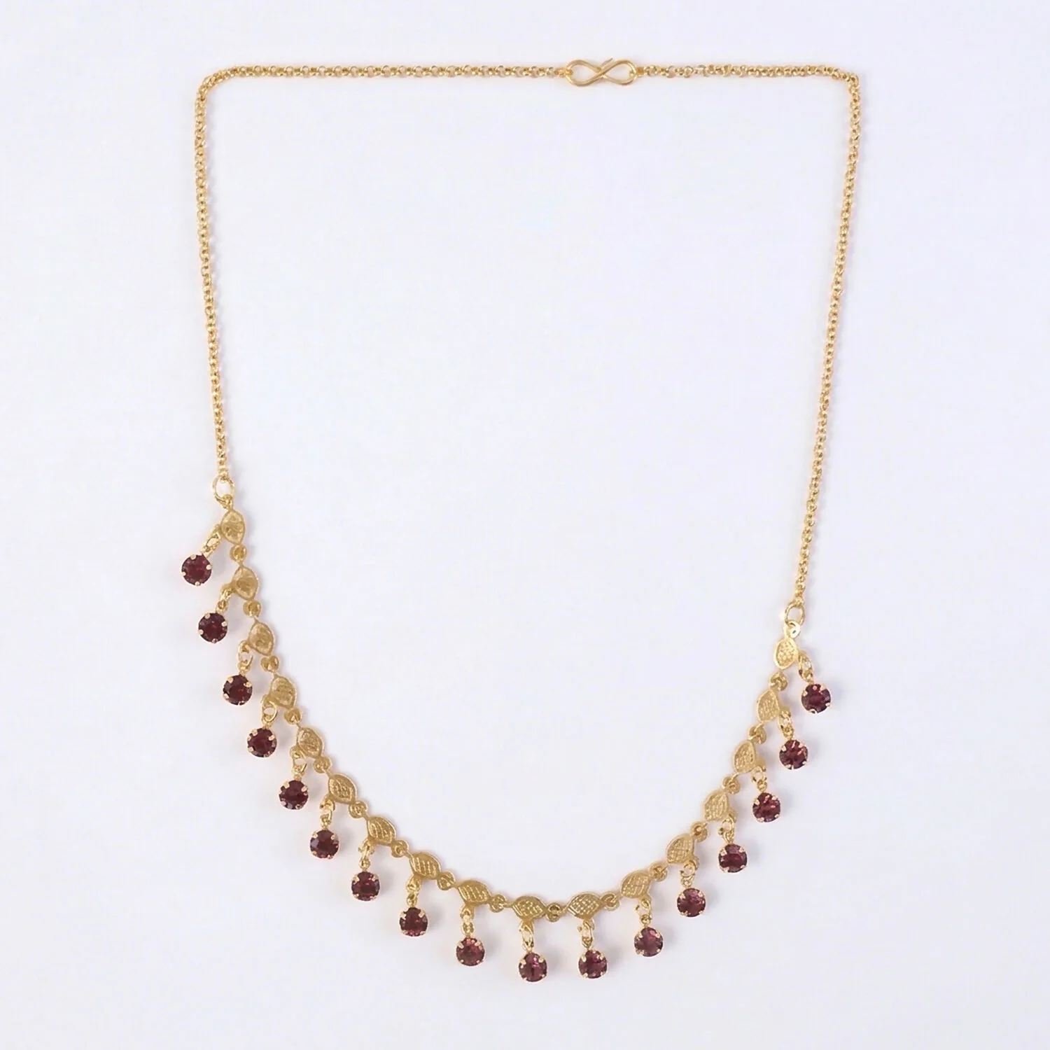 Elegant Gold Plated Leaf Design Necklace with Red Stone Drops for Women - Image 6