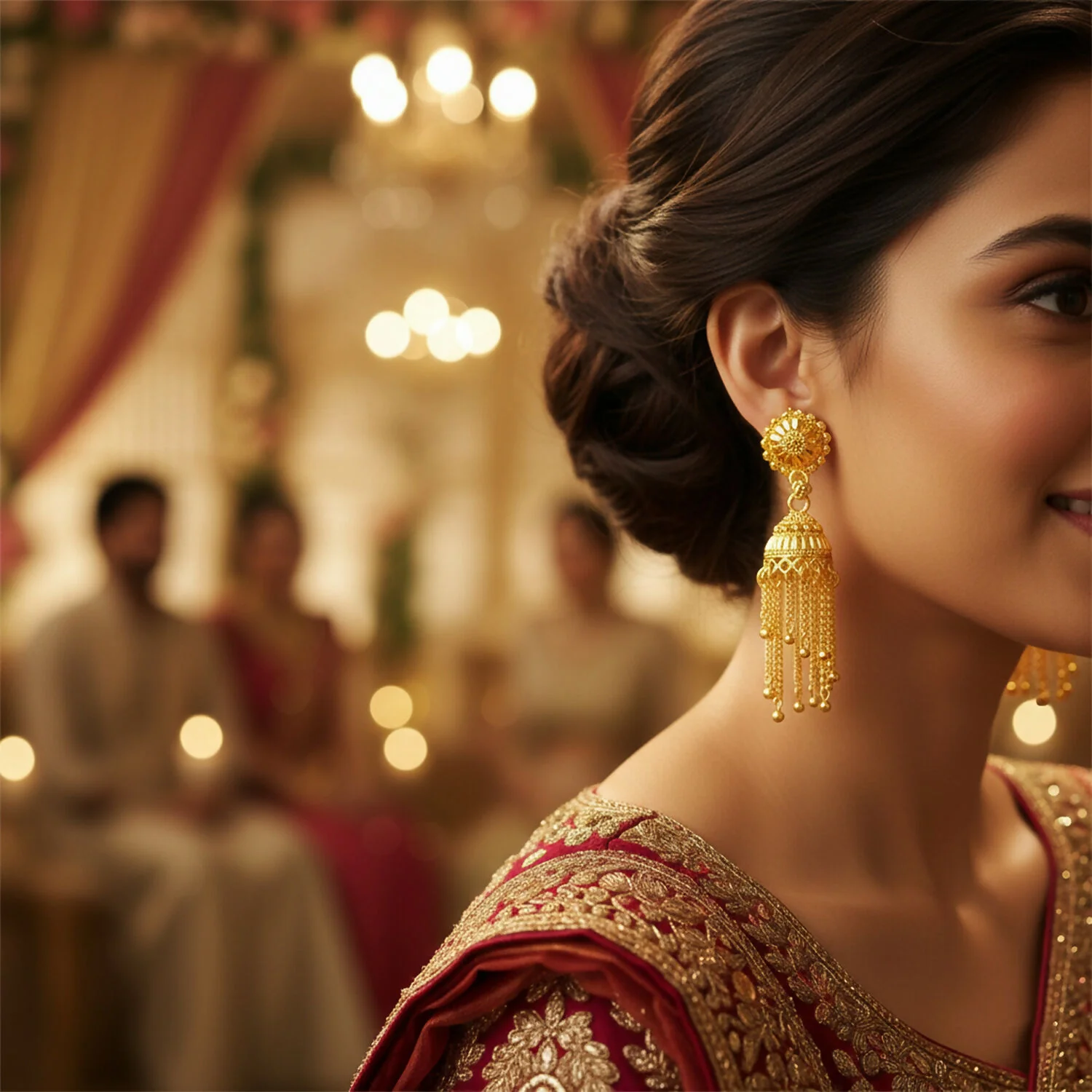 Elegant Gold Plated Long Chain Jhumka Earrings for Women Party Wear Jewelry - Image 2