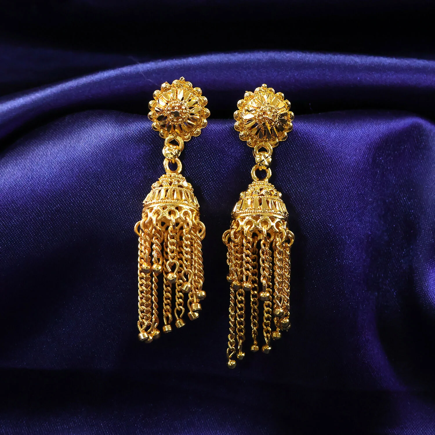 Elegant Gold Plated Long Chain Jhumka Earrings for Women Party Wear Jewelry - Image 4