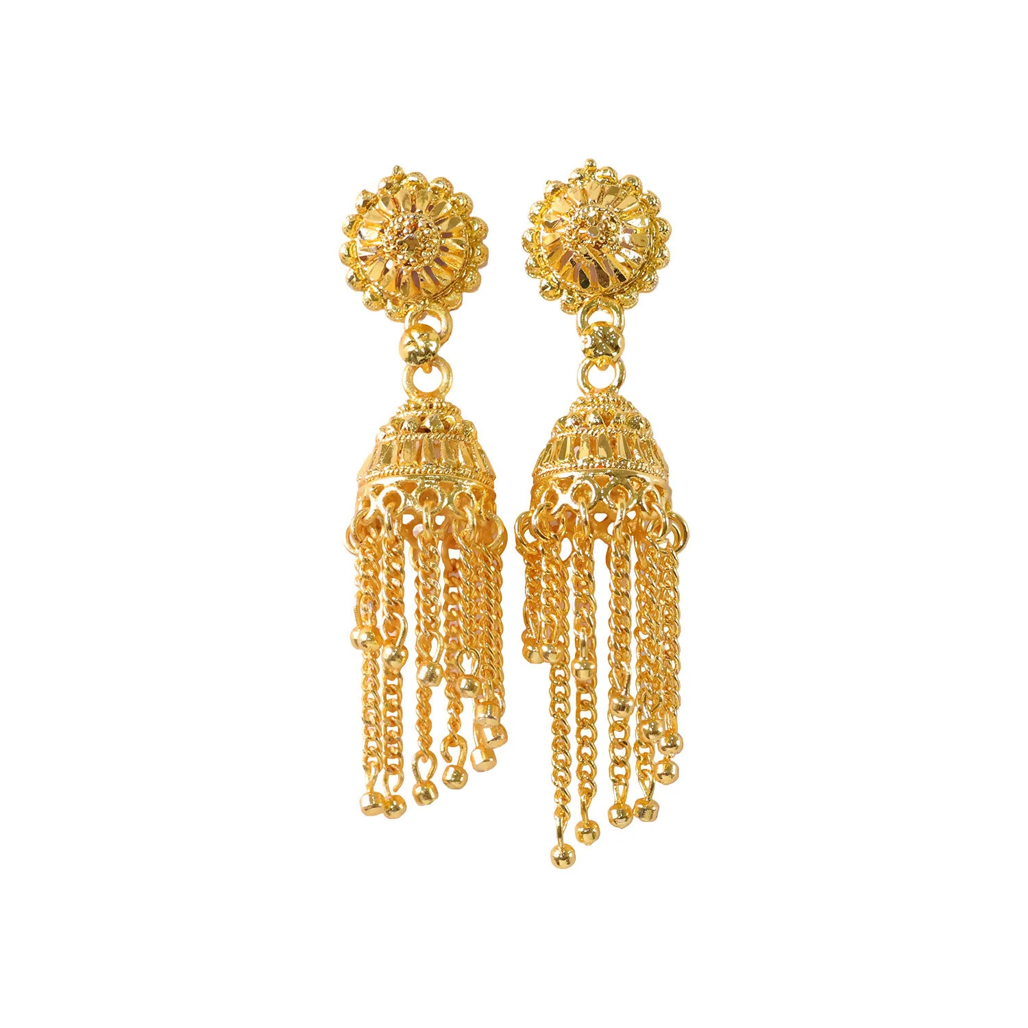 Elegant Gold Plated Long Chain Jhumka Earrings for Women Party Wear Jewelry - Image 5