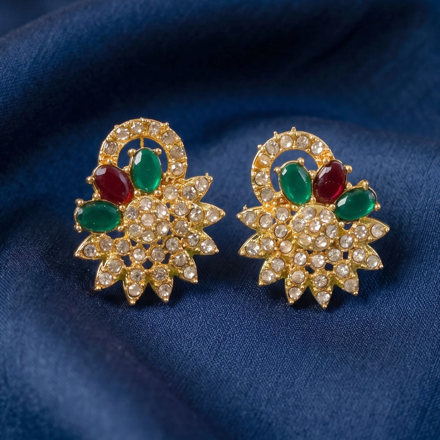 Elegant Gold Plated Necklace & Earrings Set with Green and Red Stones - Image 4