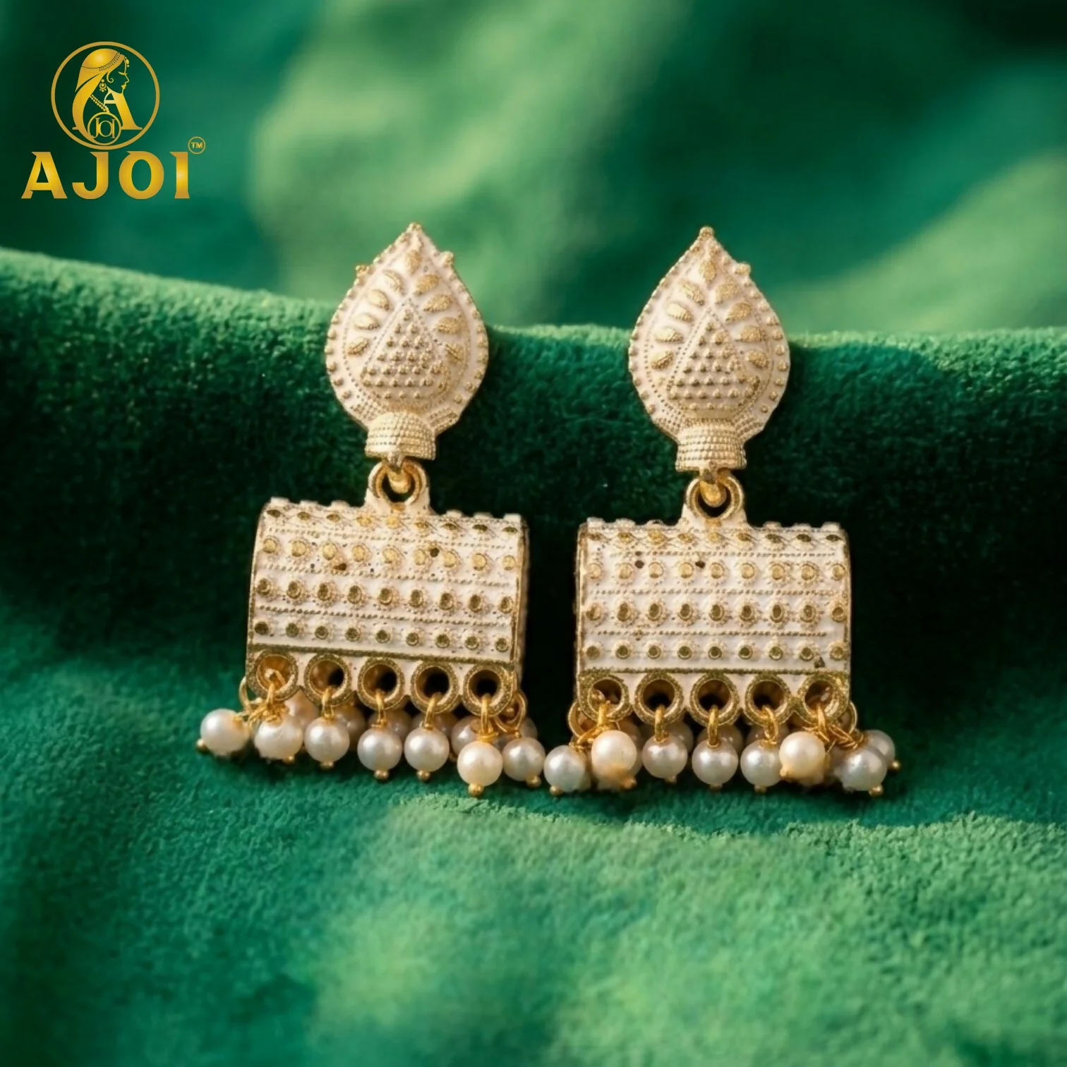 Elegant Gold Plated Pearl Drop Ethnic Earrings with White Design - Image 4