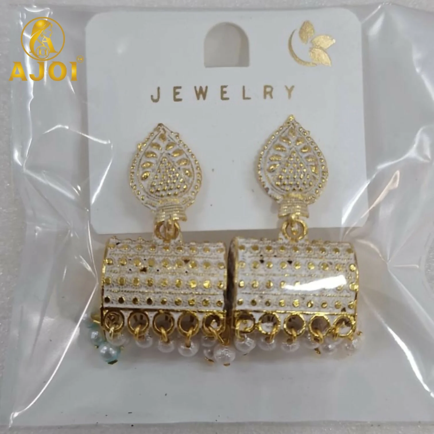 Elegant Gold Plated Pearl Drop Ethnic Earrings with White Design - Image 5