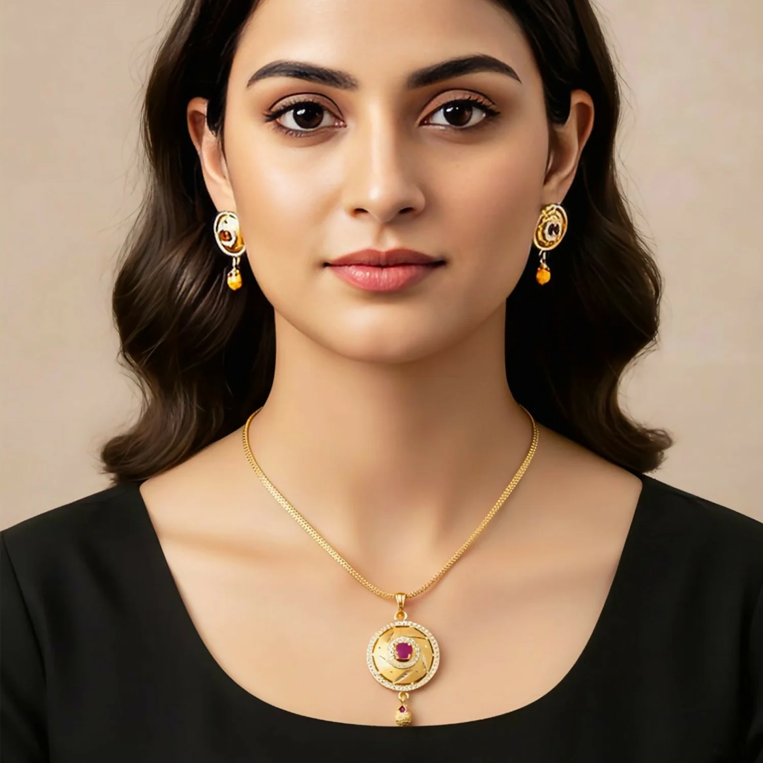 Elegant Gold-Plated Pendant and Earrings Set - Image 4