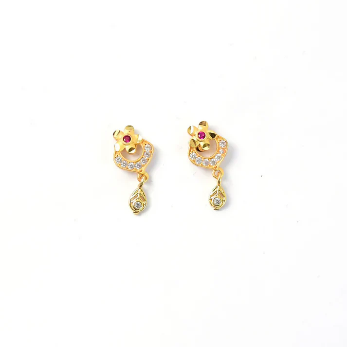 Elegant Gold Plated Stud Earrings with Ruby Accent & Drop Design - Image 5