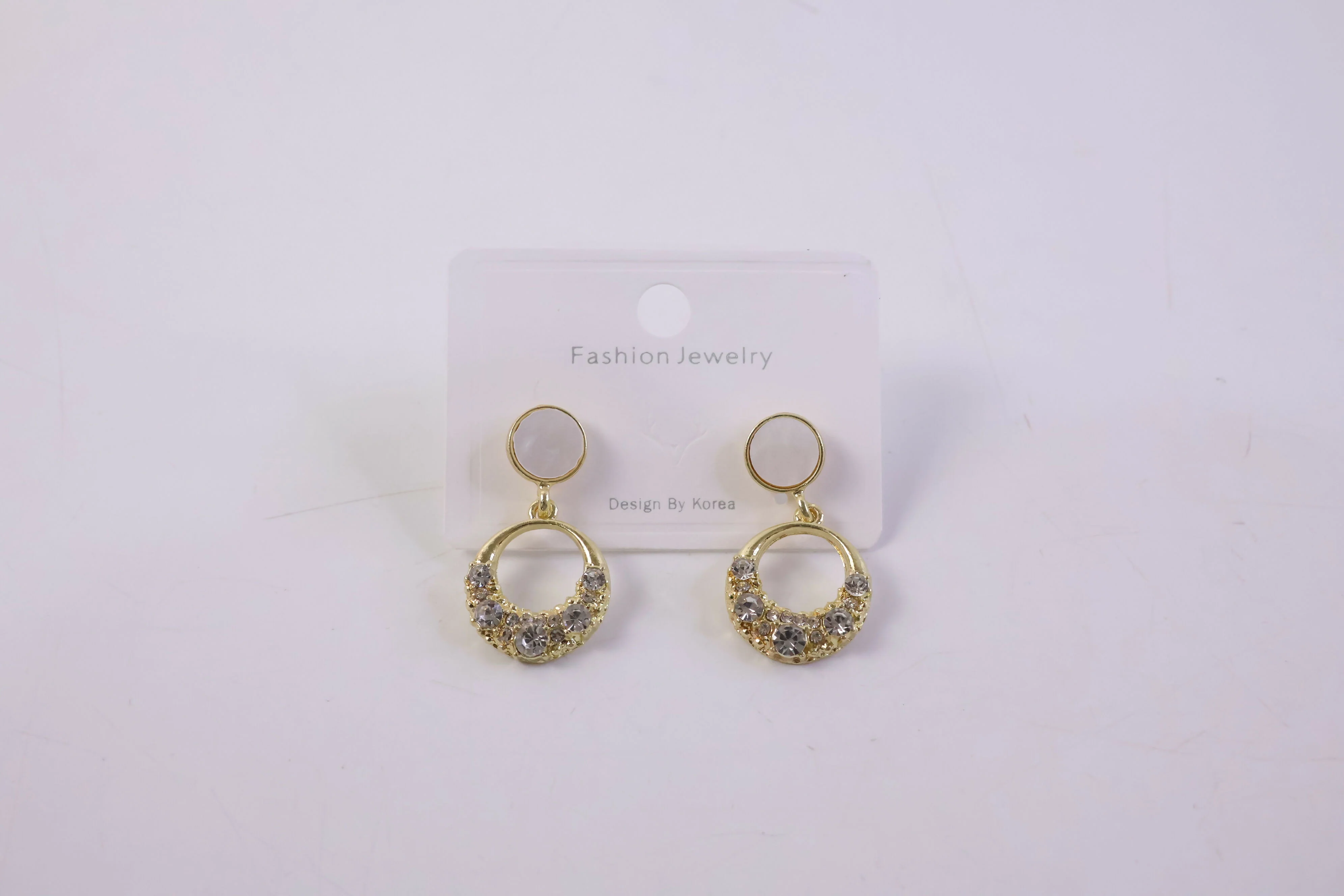 Elegant Gold Round Crystal Drop Earrings with Pearl Top Design for Women - Image 5