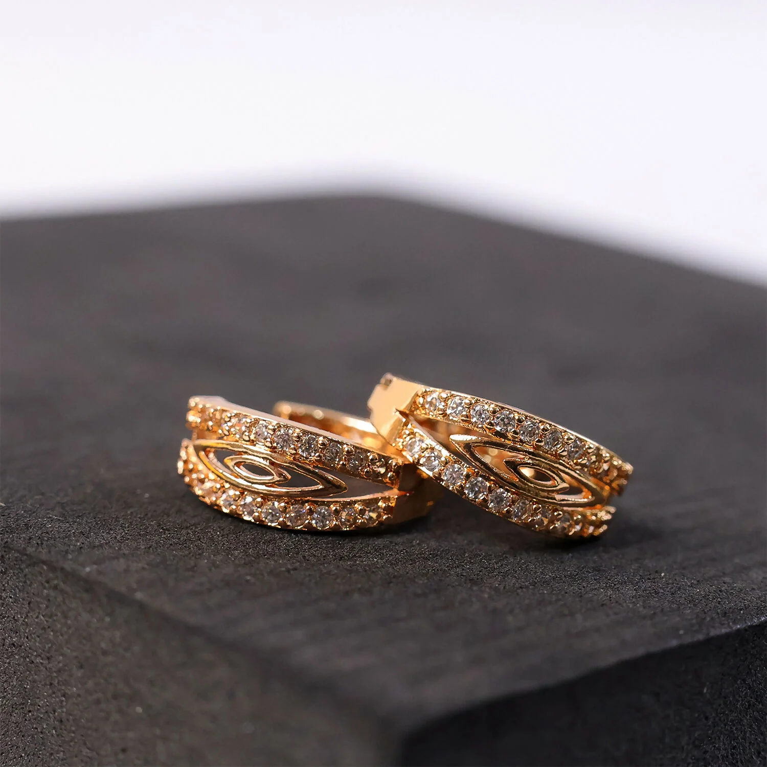 Elegant Gold-Tone CZ Studded Oval Hoop Earrings for Women & Girls - Image 3