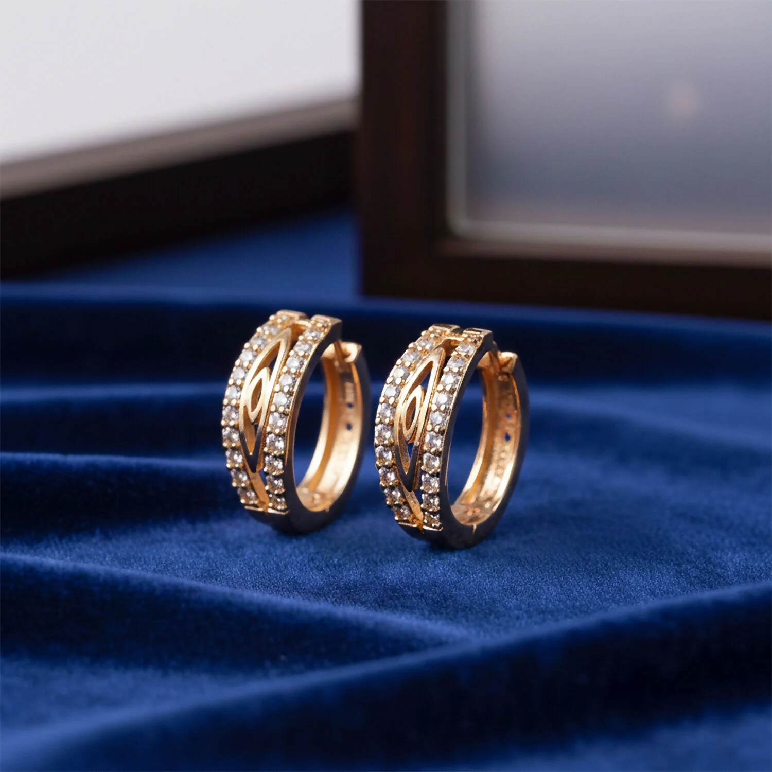 Elegant Gold-Tone CZ Studded Oval Hoop Earrings for Women & Girls - Image 4