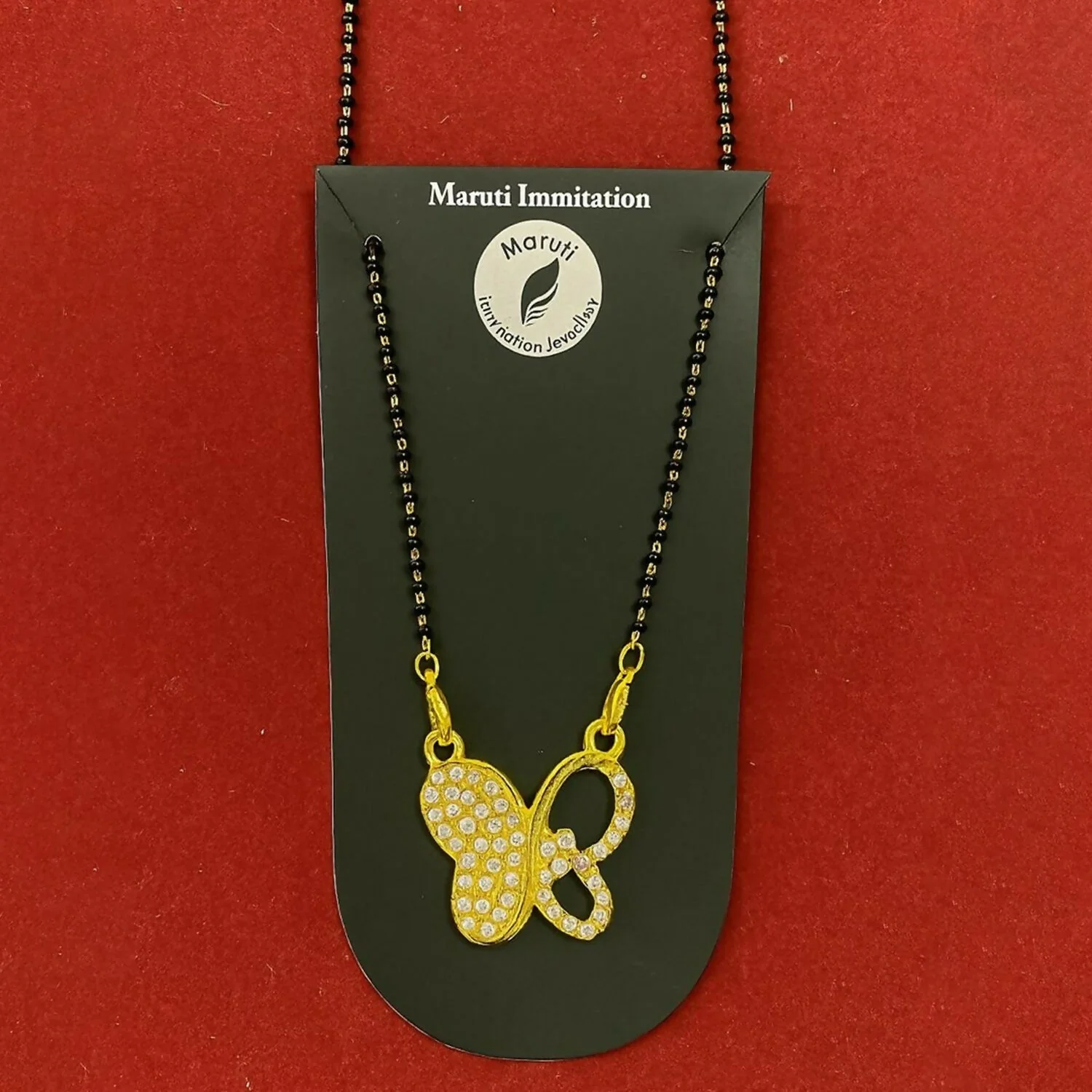 Elegant Gold-Toned Butterfly Design Mangalsutra with Sparkling Stone Pendant - Image 2