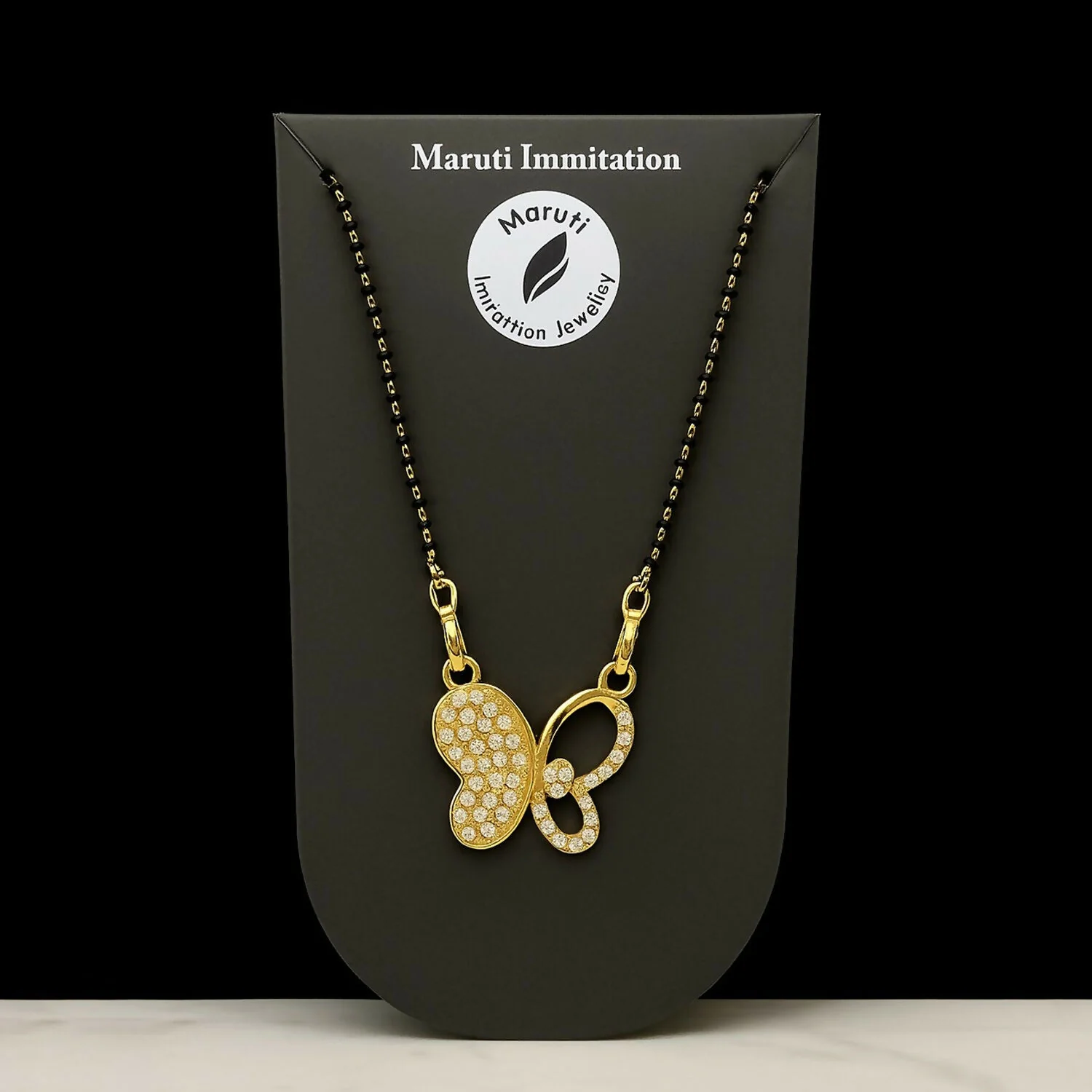 Elegant Gold-Toned Butterfly Design Mangalsutra with Sparkling Stone Pendant - Image 3