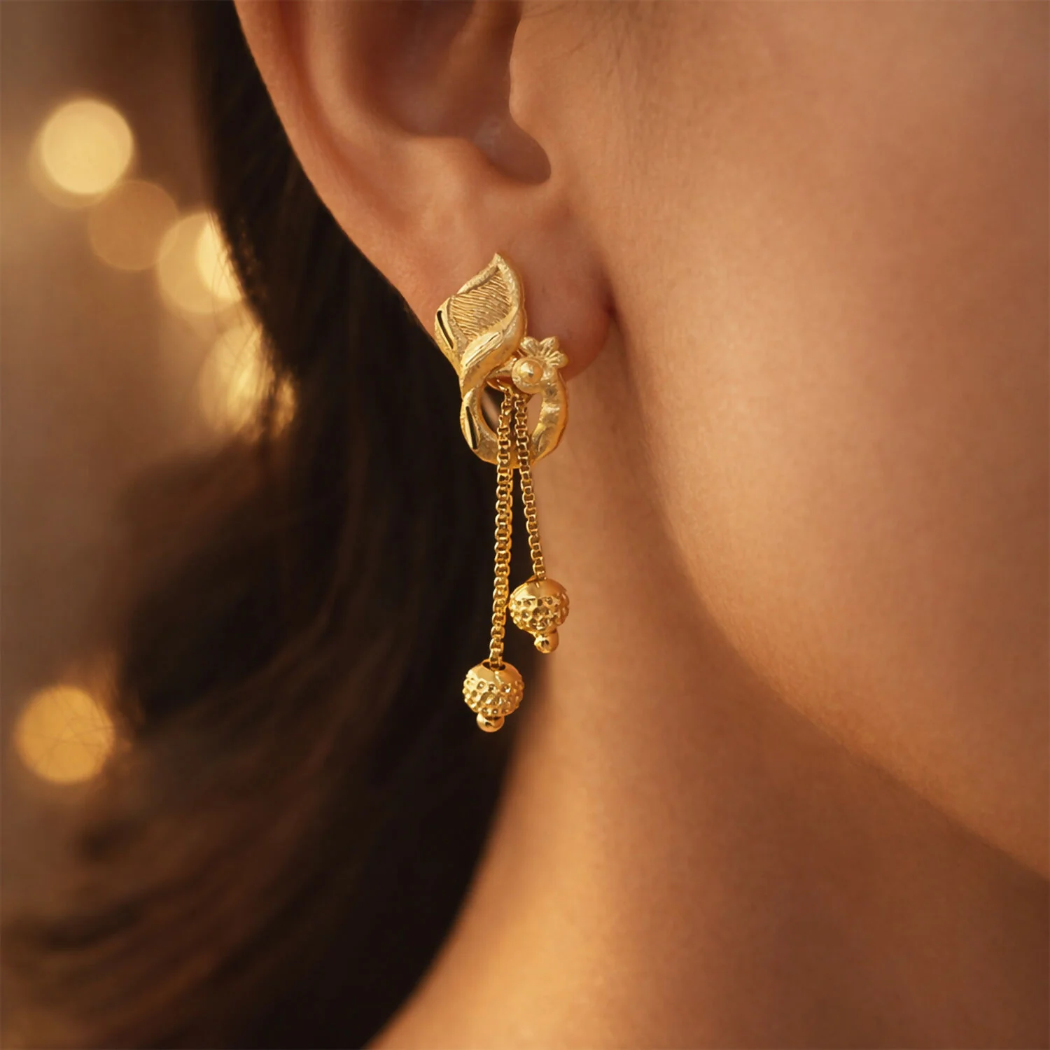Elegant Gold-Toned Ethnic Earrings Set with Floral Peacock Design & Beads (2 Pair) - Image 4