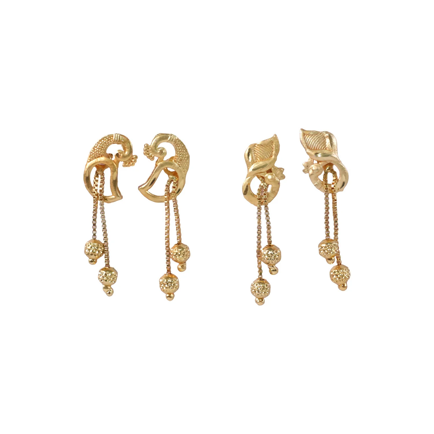 Elegant Gold-Toned Ethnic Earrings Set with Floral Peacock Design & Beads (2 Pair) - Image 5