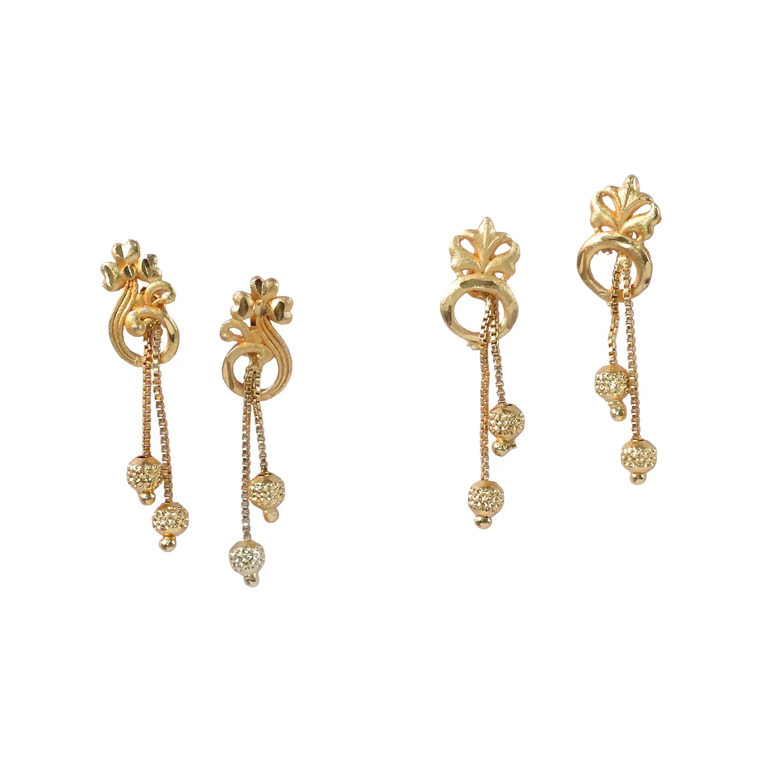 Elegant Gold-Toned Floral Drop Earrings Set with Chain Danglers & Beads (2 Pair) - Image 5