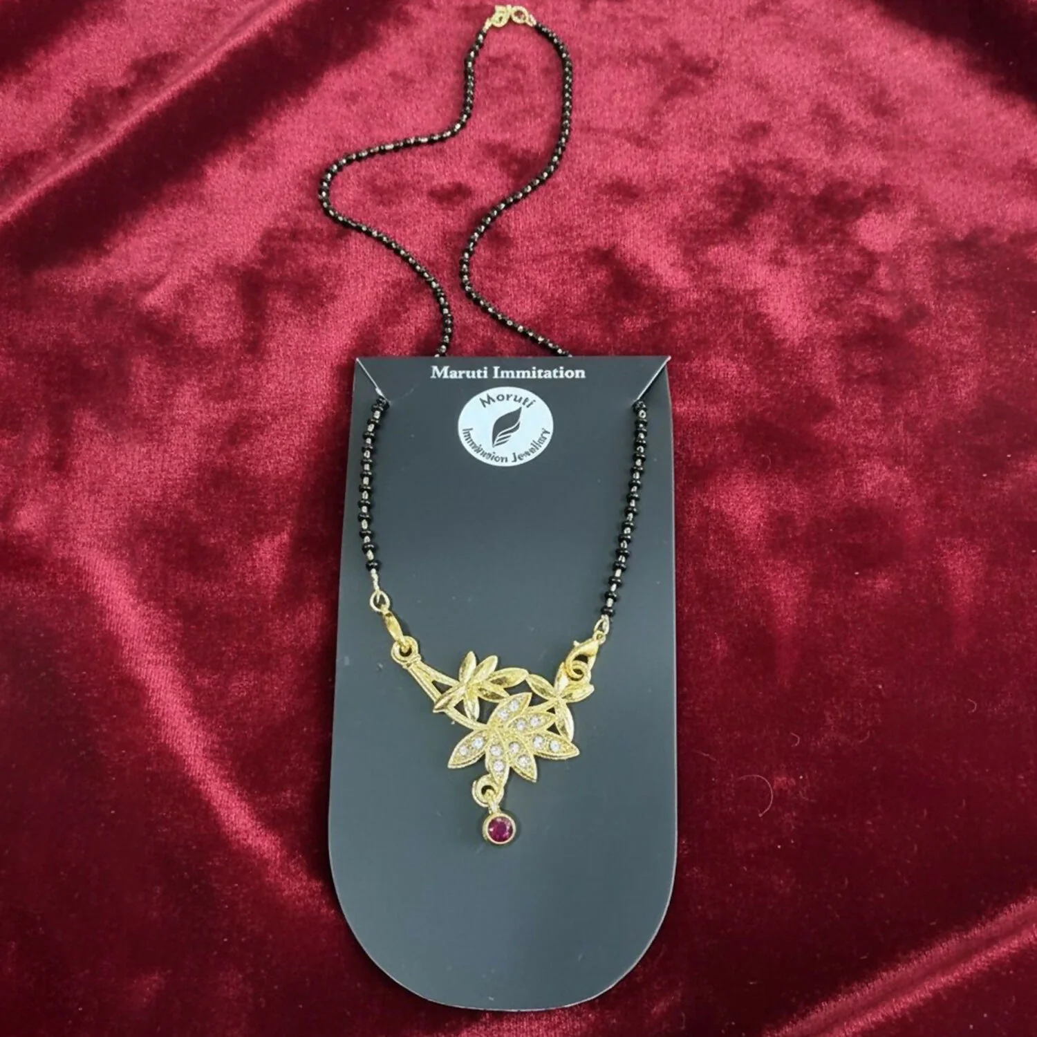 Elegant Gold-Toned Floral Mangalsutra with Stone-Studded Pendant for Women - Image 2